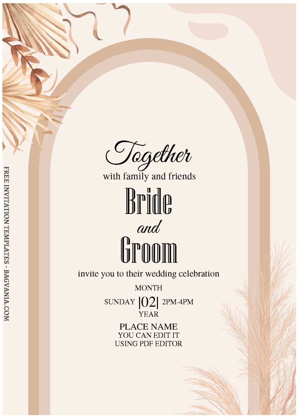 (Free Editable PDF) Greenery Arch Wedding Invitation Templates with rustic background