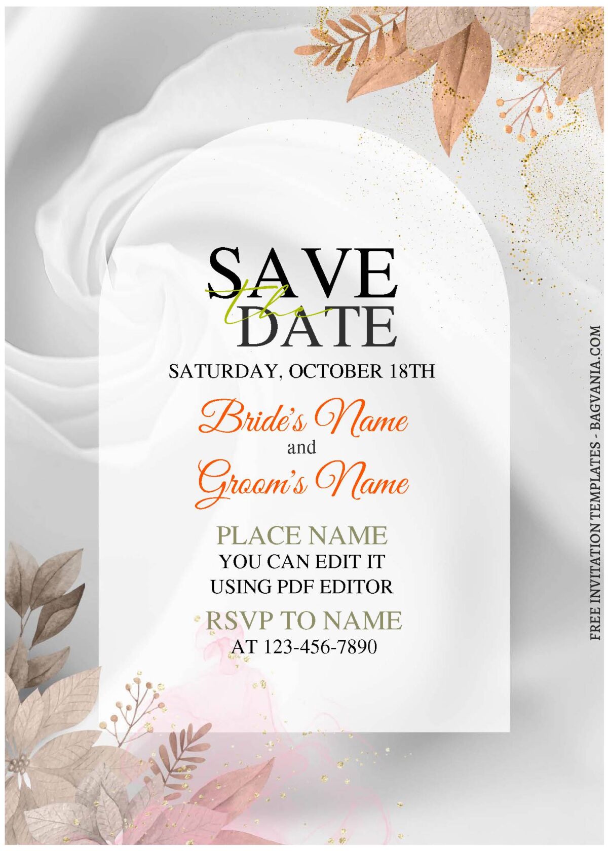 (Free Editable PDF) Beautiful In White Wedding Invitation Templates with greenery leaves