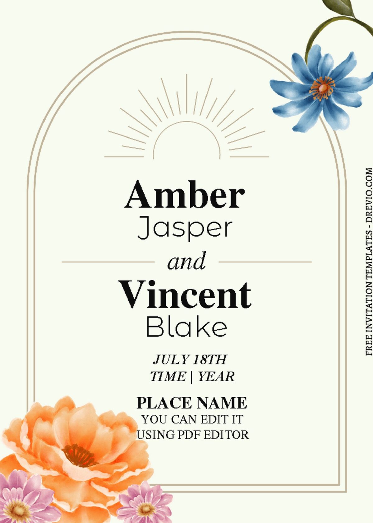 (Free Editable PDF) Bold & Vivid Wedding Invitation Templates with elegant arch weddng frame