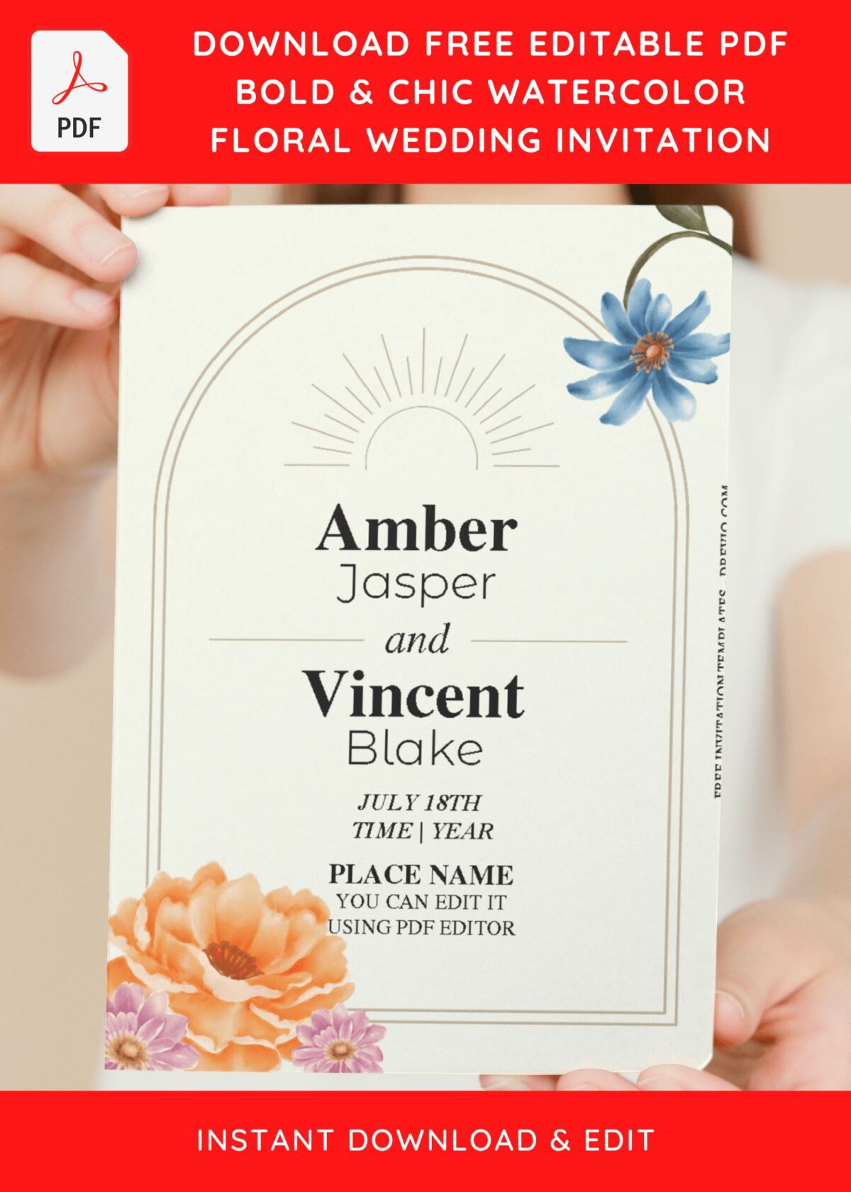 (Free Editable PDF) Bold & Vivid Wedding Invitation Templates with gorgeous blush roses