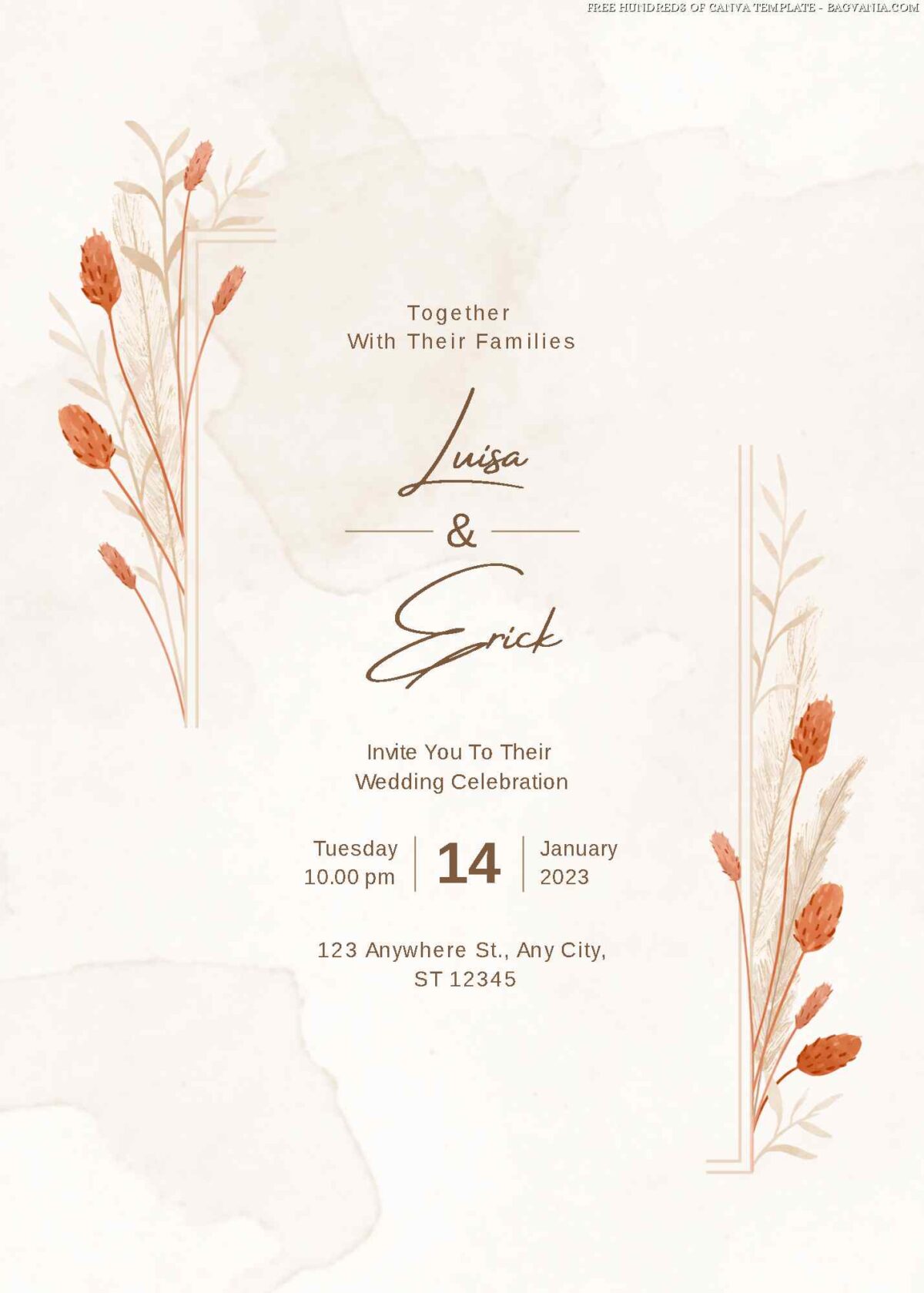 Free Editable Bouquet Leaves Frame Wedding Invitation