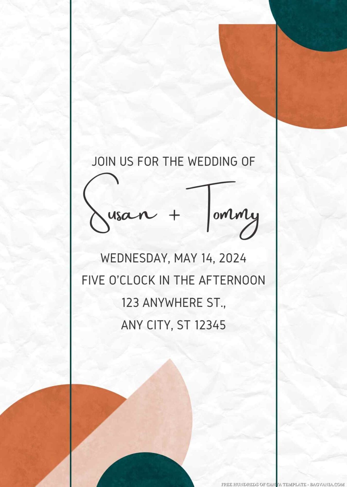 Free Editable Boho Shape Orange Green Wedding Invitation