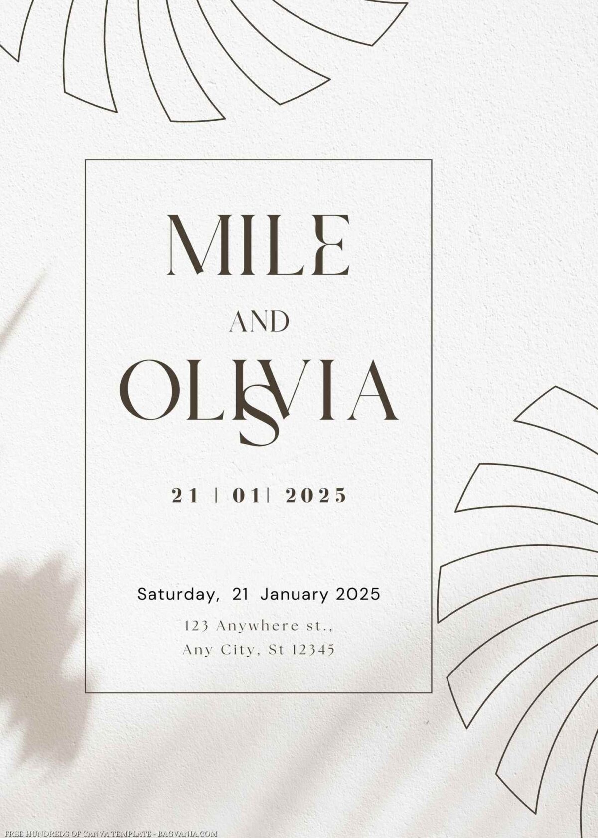 Free Editable Modern Boho Leaf Shadow Wedding Invitation