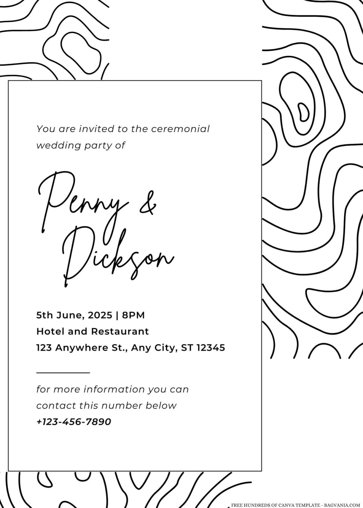 Free Editable Minimalist Topography Rectangle Frame Wedding Invitation