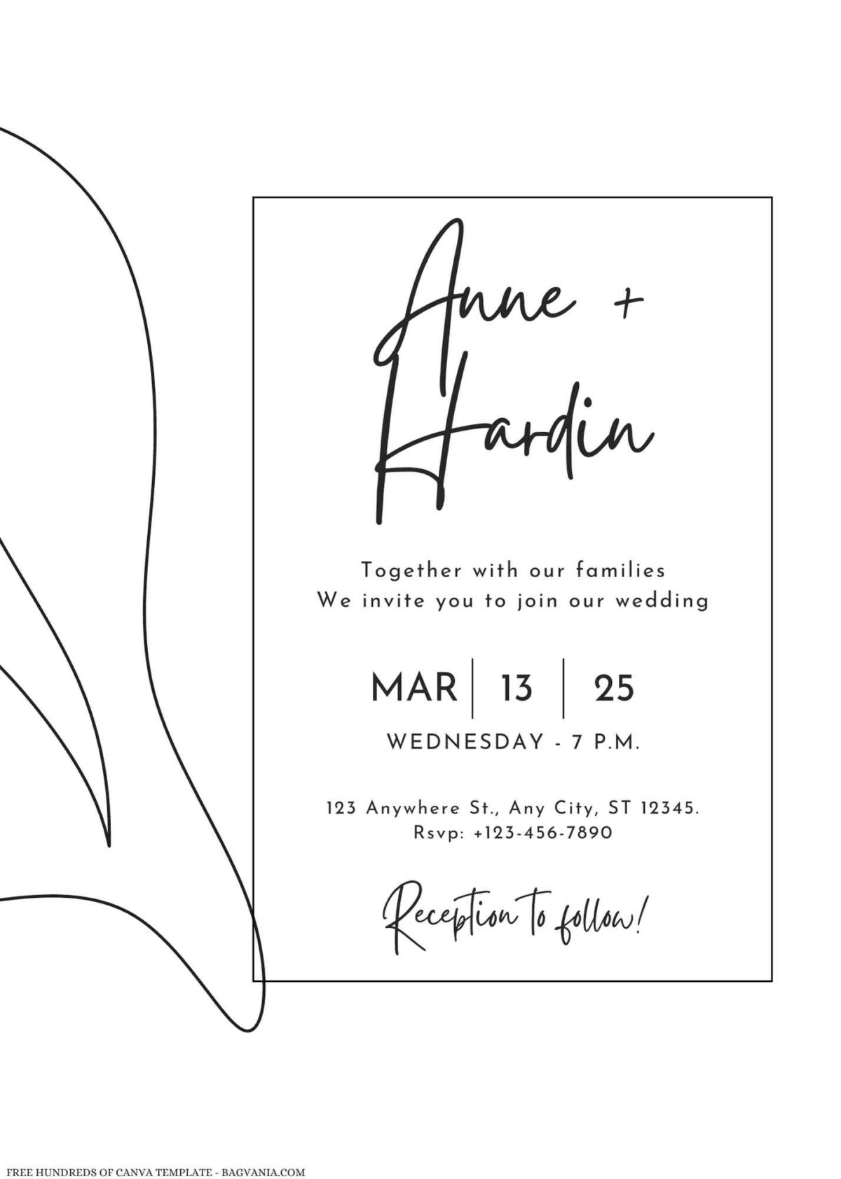 Free Editable Minimalist Abstract Face One Line Wedding Invitation