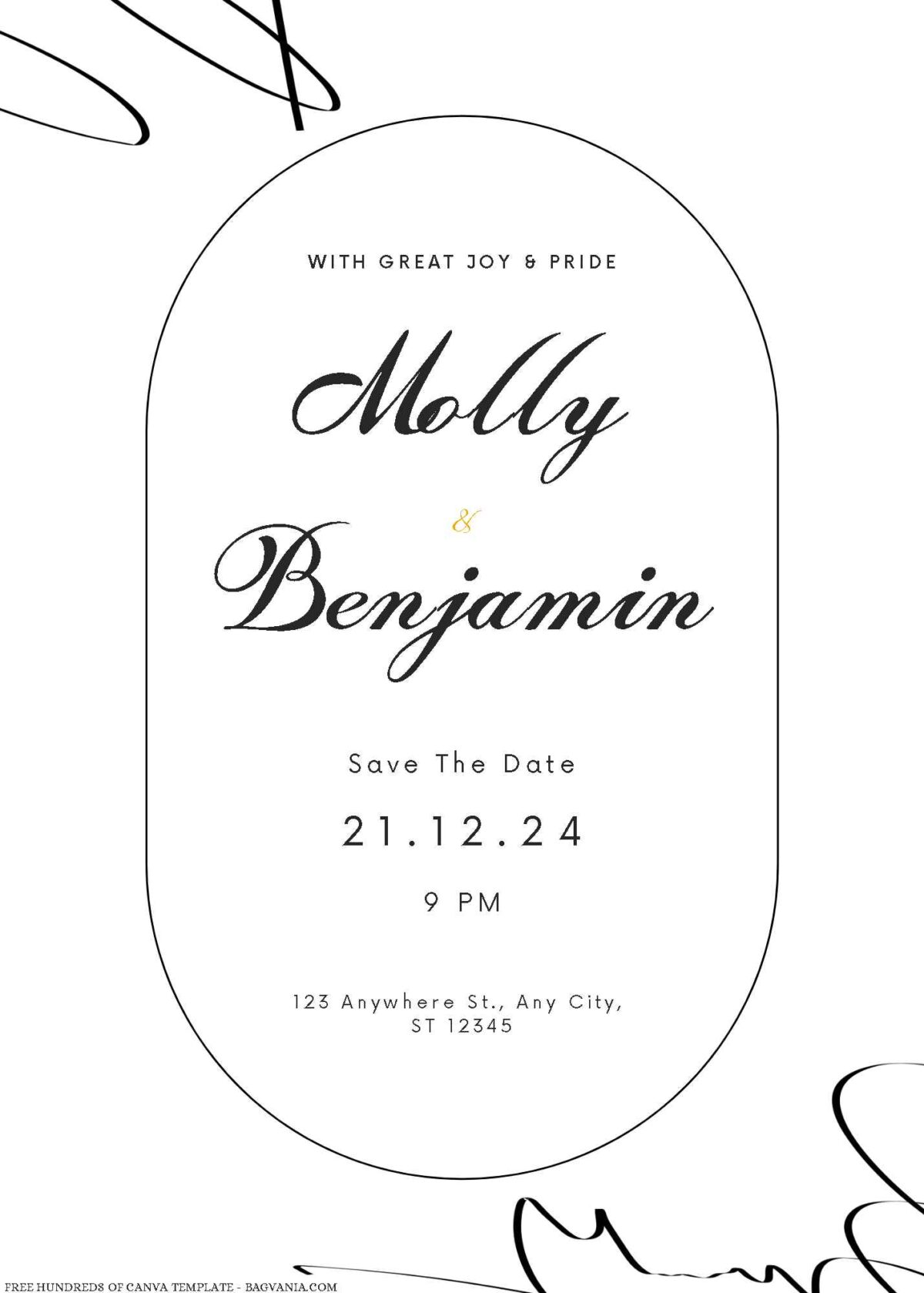 Free Editable Signature Abstract Black White Wedding Invitation