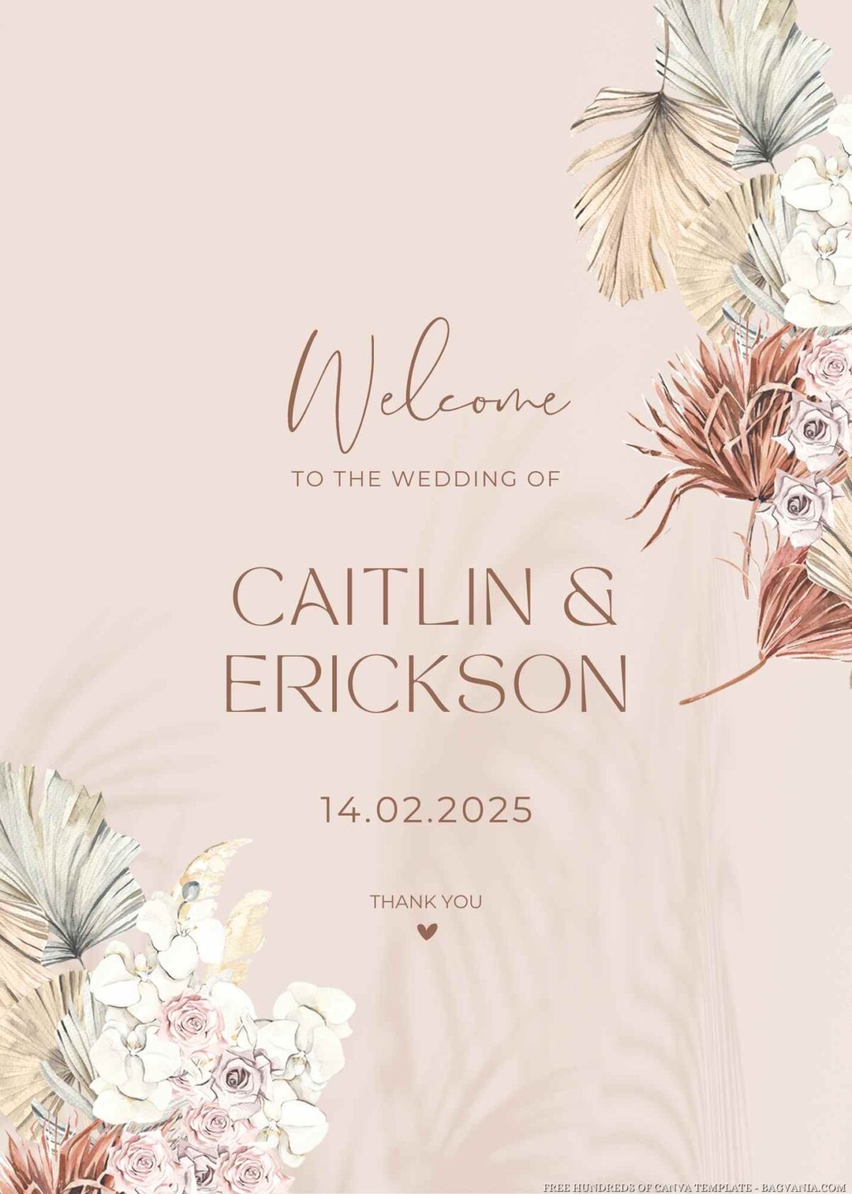 Free Editable Summer Pink Boho Floral Wedding Invitation