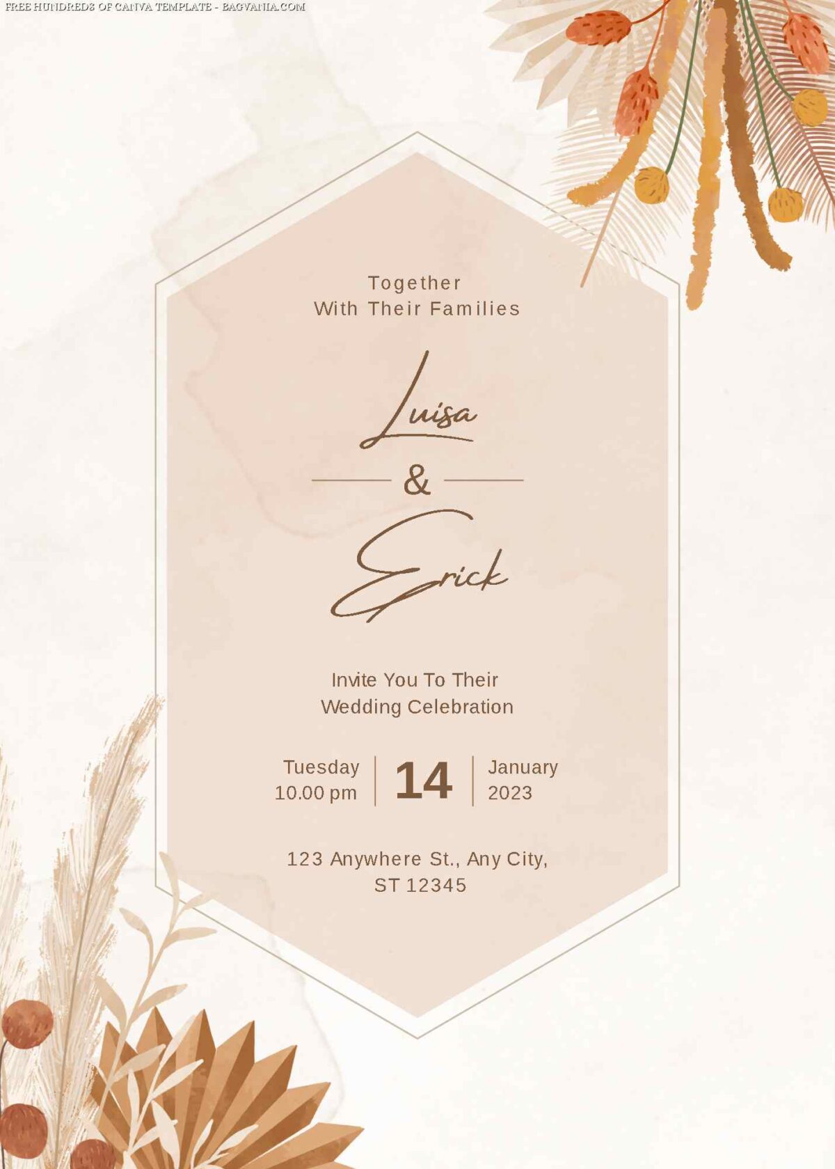 Free Editable Bouquet Leaves Frame Wedding Invitation