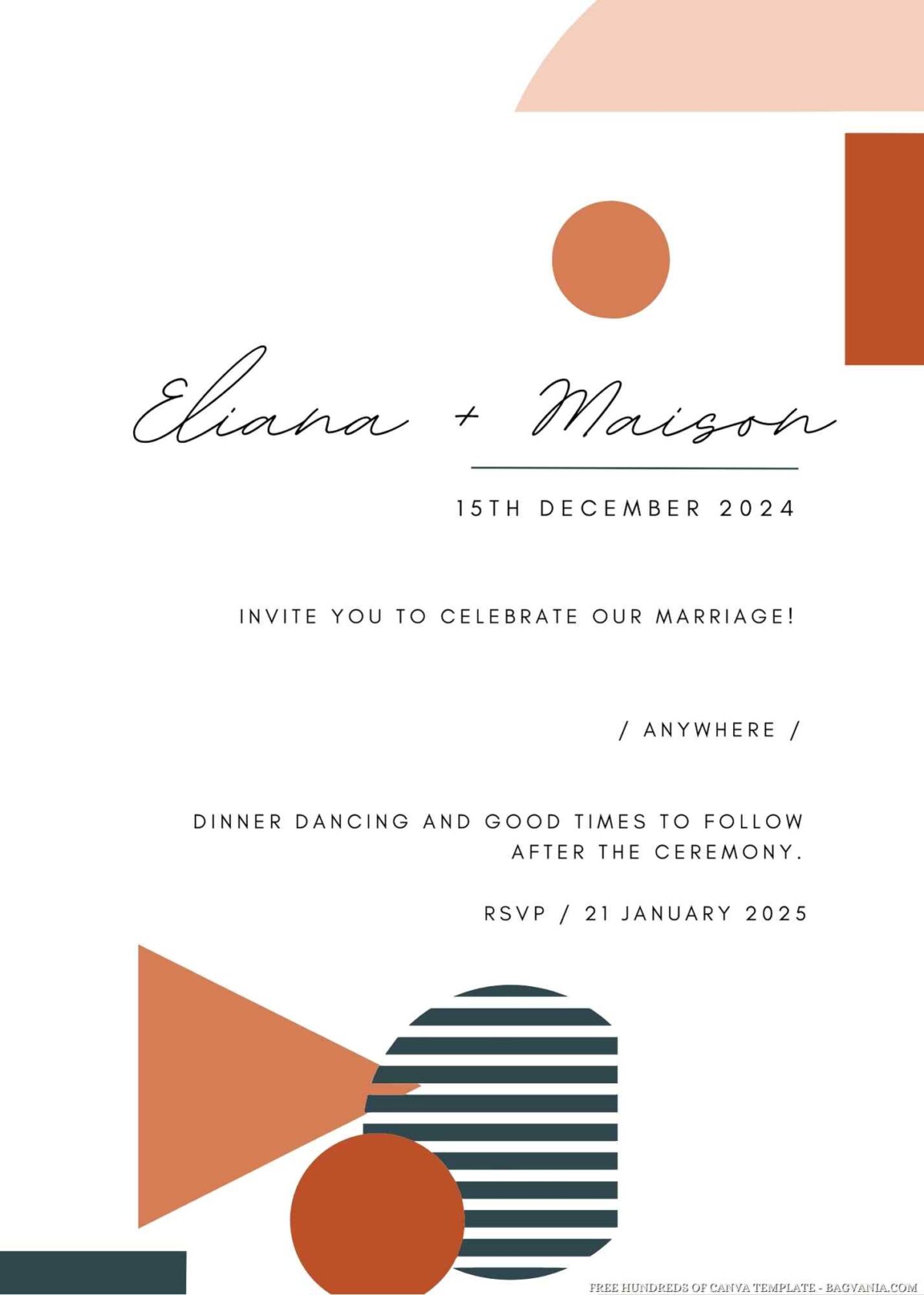 Free Editable Circle Boho Shapes Illustration Wedding Invitation
