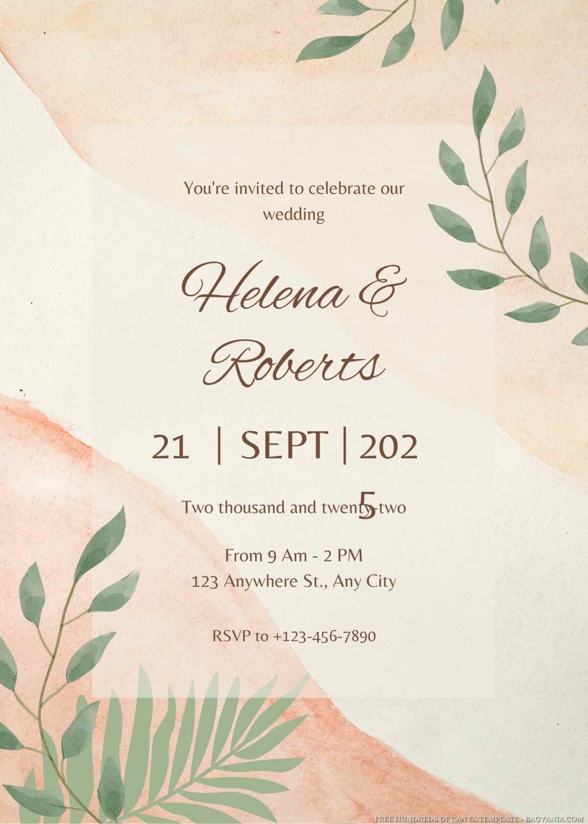 Free Editable Light Watercolor Transparent Frame Wedding Invitation 