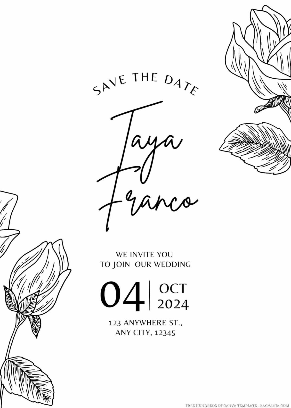 Free Editable Minimalist Floral Elegant Frame Wedding Invitation