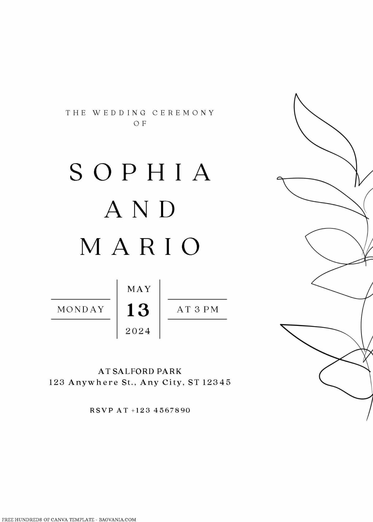 Free Editable Minimalist Abstract Line Floral Wedding Invitation