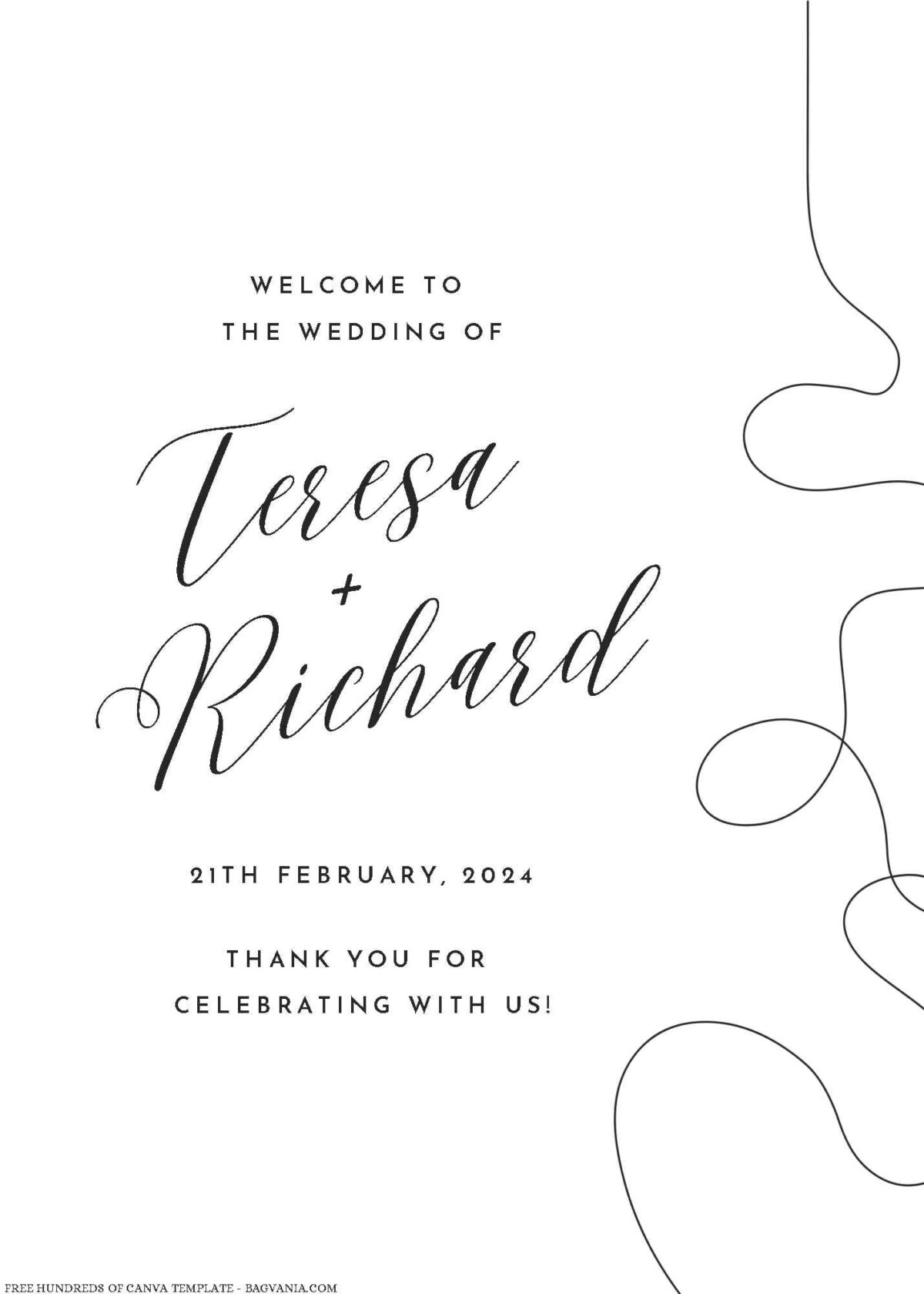 Free Editable Abstract Line Art Circle Frame Wedding Invitation 