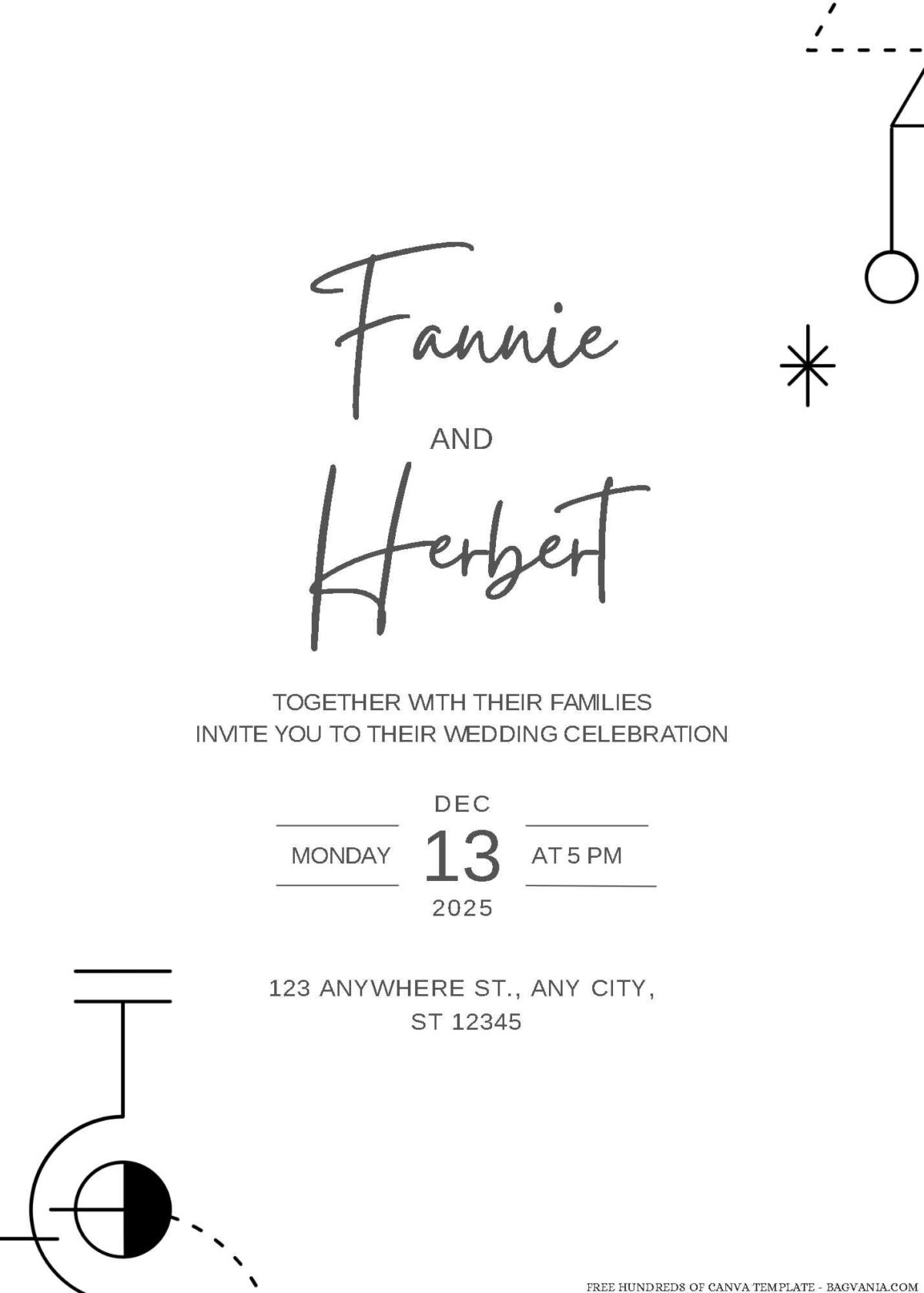 Free Editable Geometric Line Minimalist Wedding Invitation