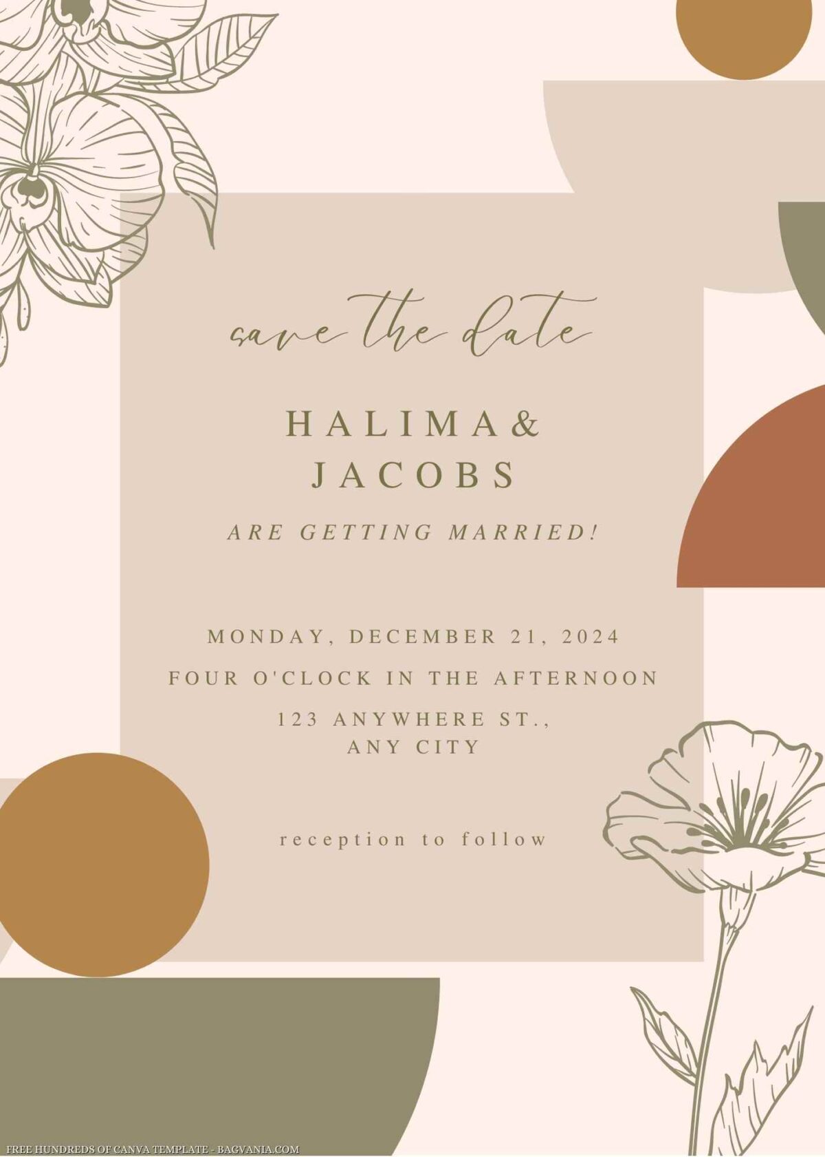 Free Editable Boho Line Detail Flower Wedding Invitation