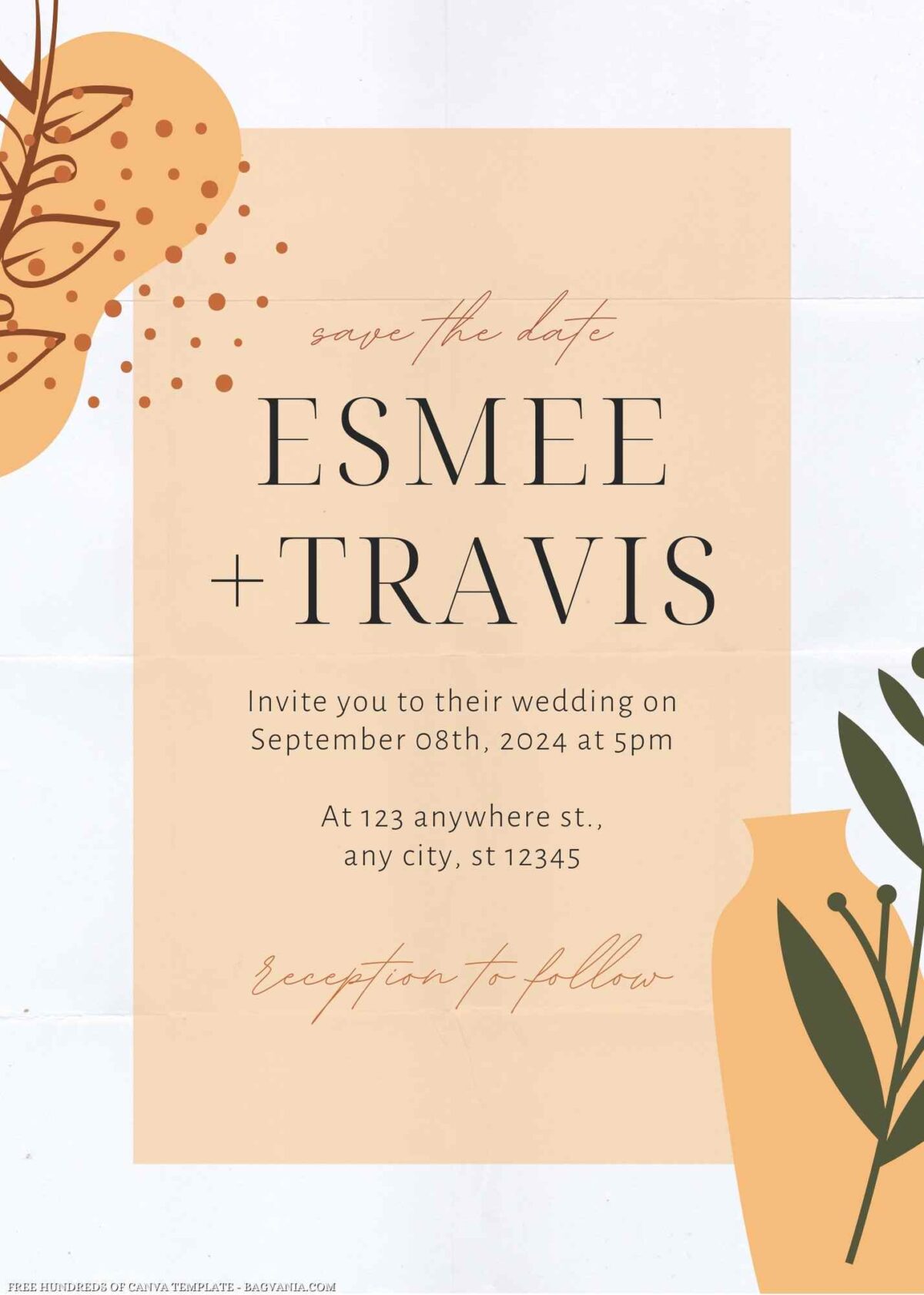 Free Editable Abstract Plant Illustration Wedding Invitation