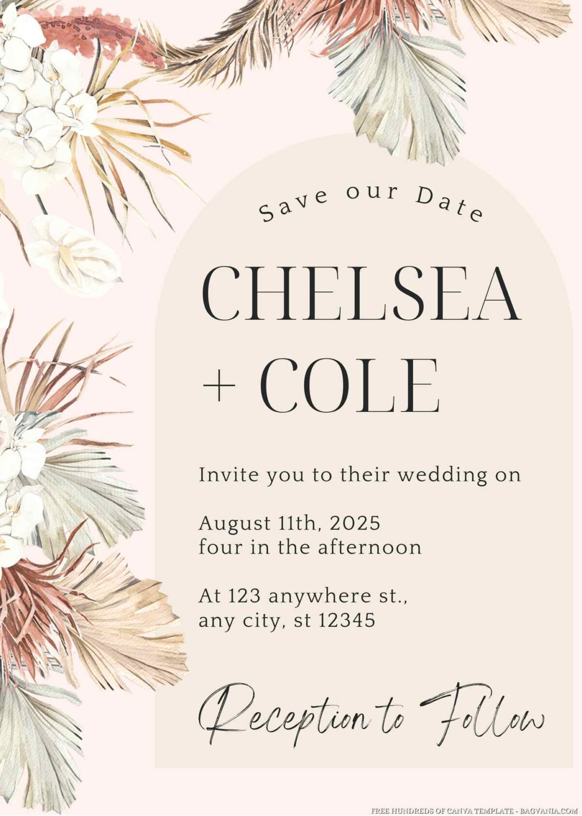 Free Editable Dried Tropical Floral Wedding Invitation