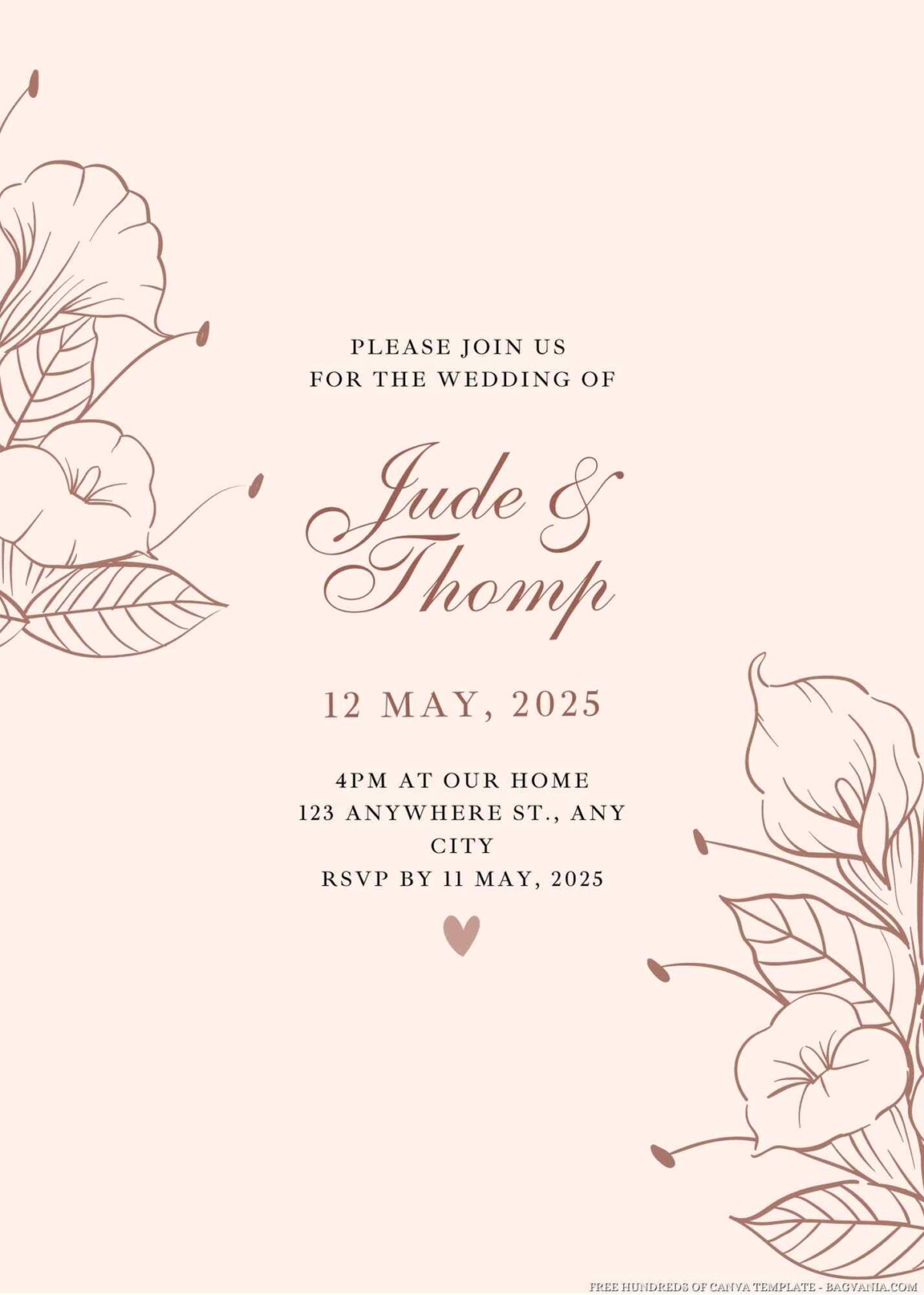 Free Editable Line Detail Floral Wedding Invitation