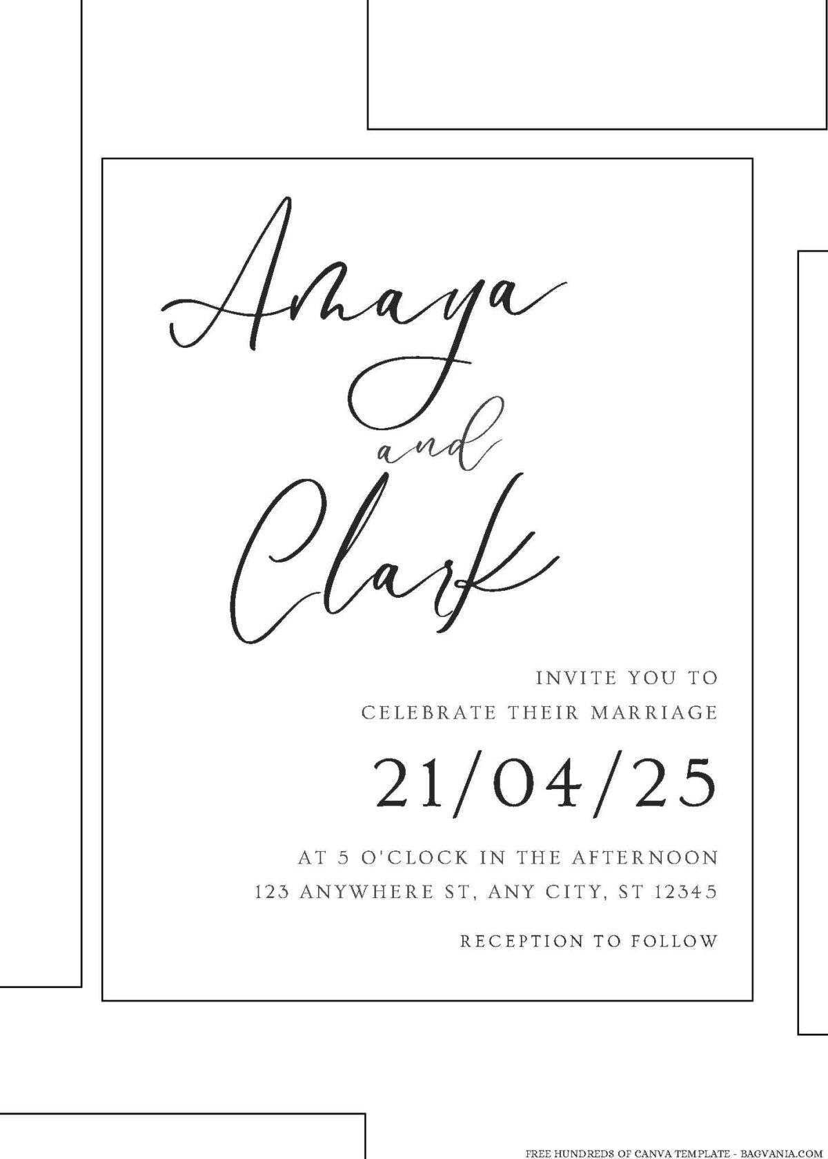 Free Editable Minimalist Simple Rectangle Line Wedding Invitation