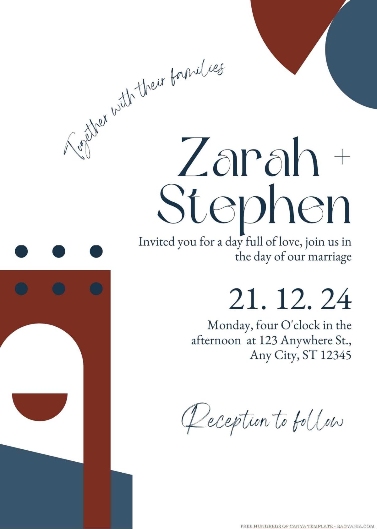 Free Editable Boho Abstract Shape Illustration Wedding Invitation