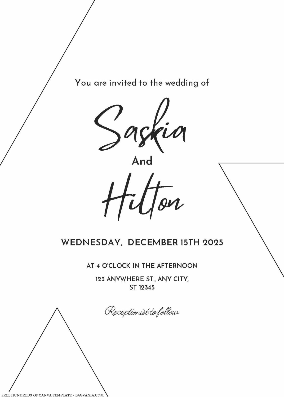 Free Editable Minimalist Triangle Line Wedding Invitation 