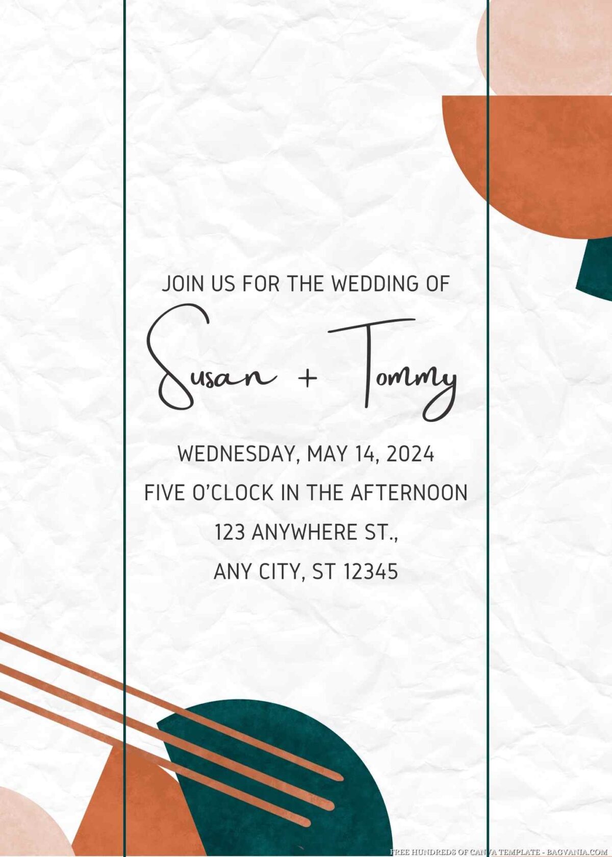 Free Editable Boho Shape Orange Green Wedding Invitation