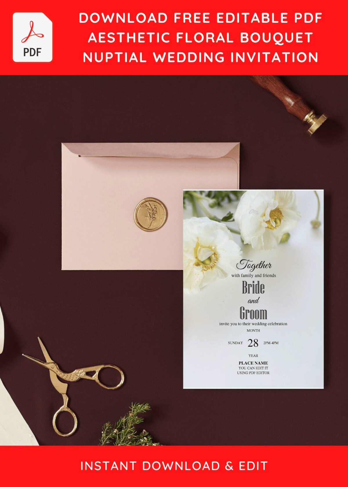 (Free Editable PDF) Pristine White Rose Wedding Invitation Templates with elegant White floral decorations