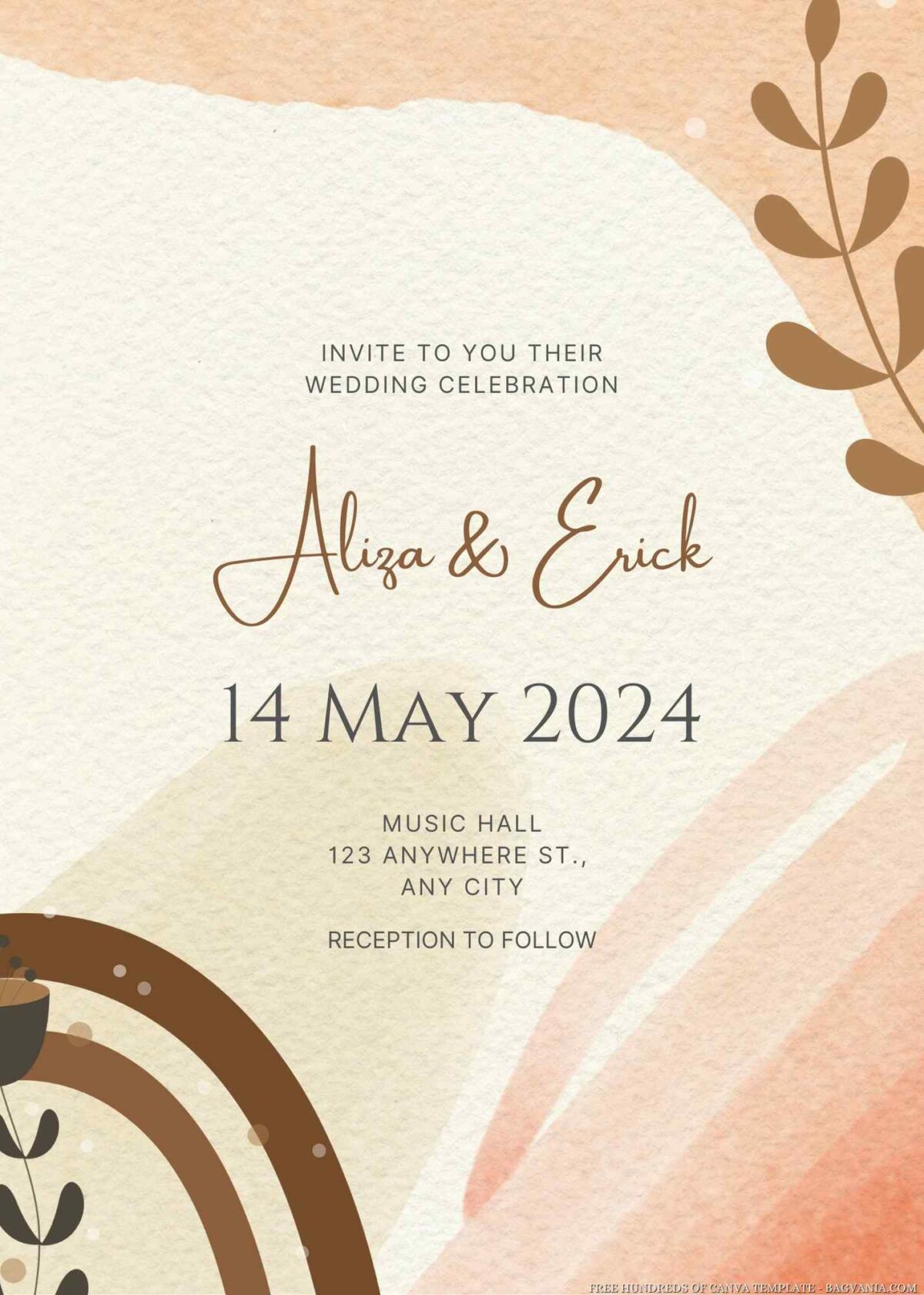 Free Editable Boho Flower Aesthetic Wedding Invitation