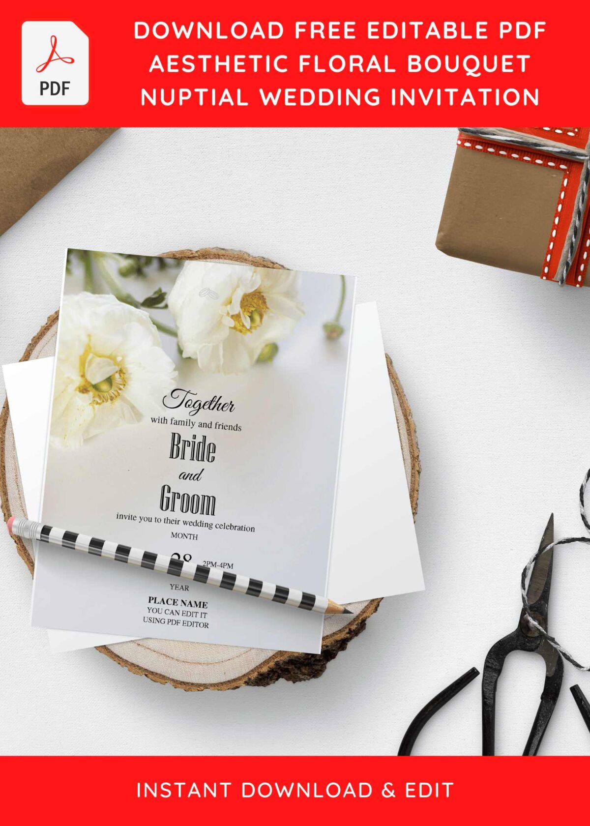 (Free Editable PDF) Pristine White Rose Wedding Invitation Templates with Romantic white rose