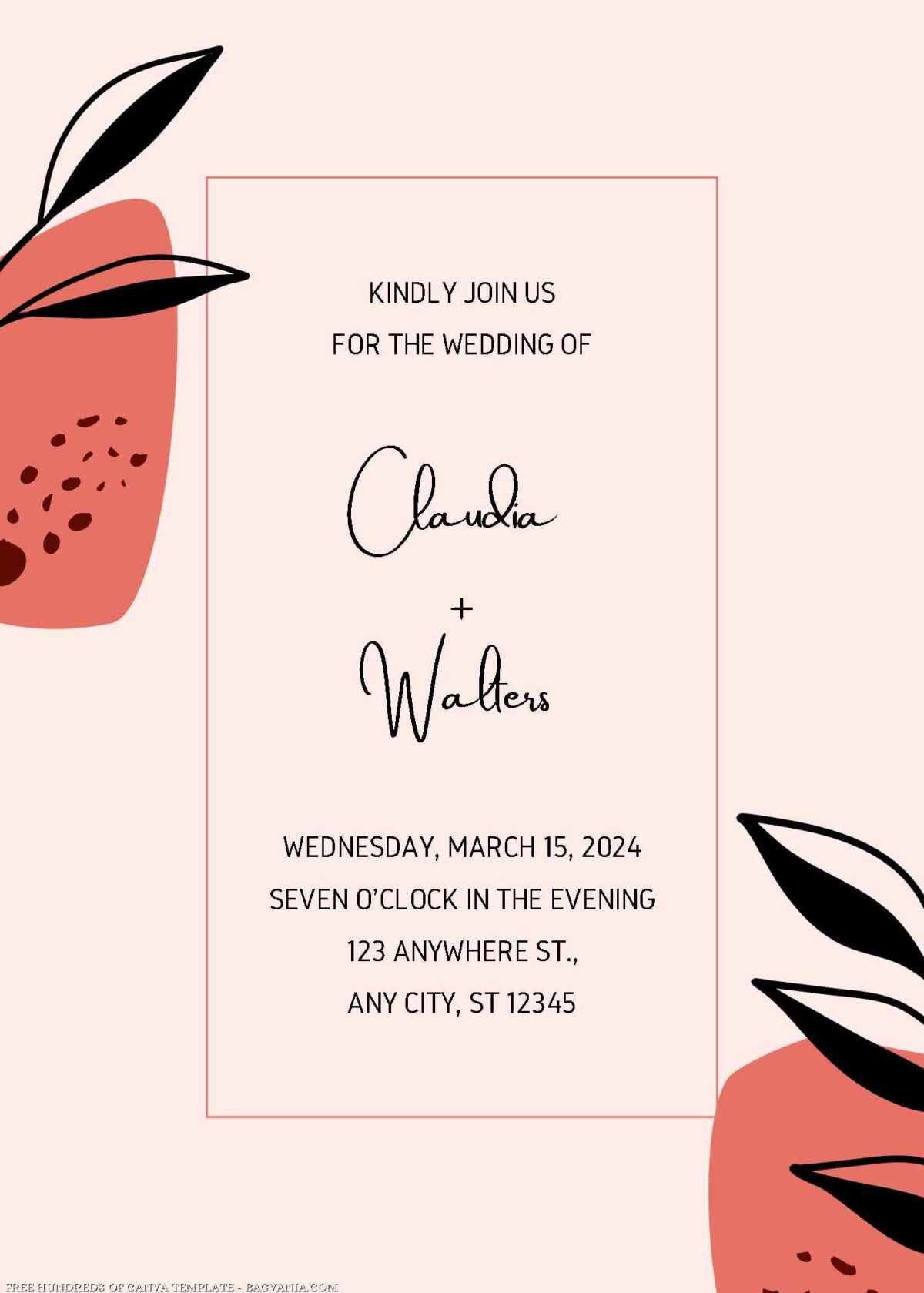 Free Editable Abstract Botanical Boho Art Wedding Invitation