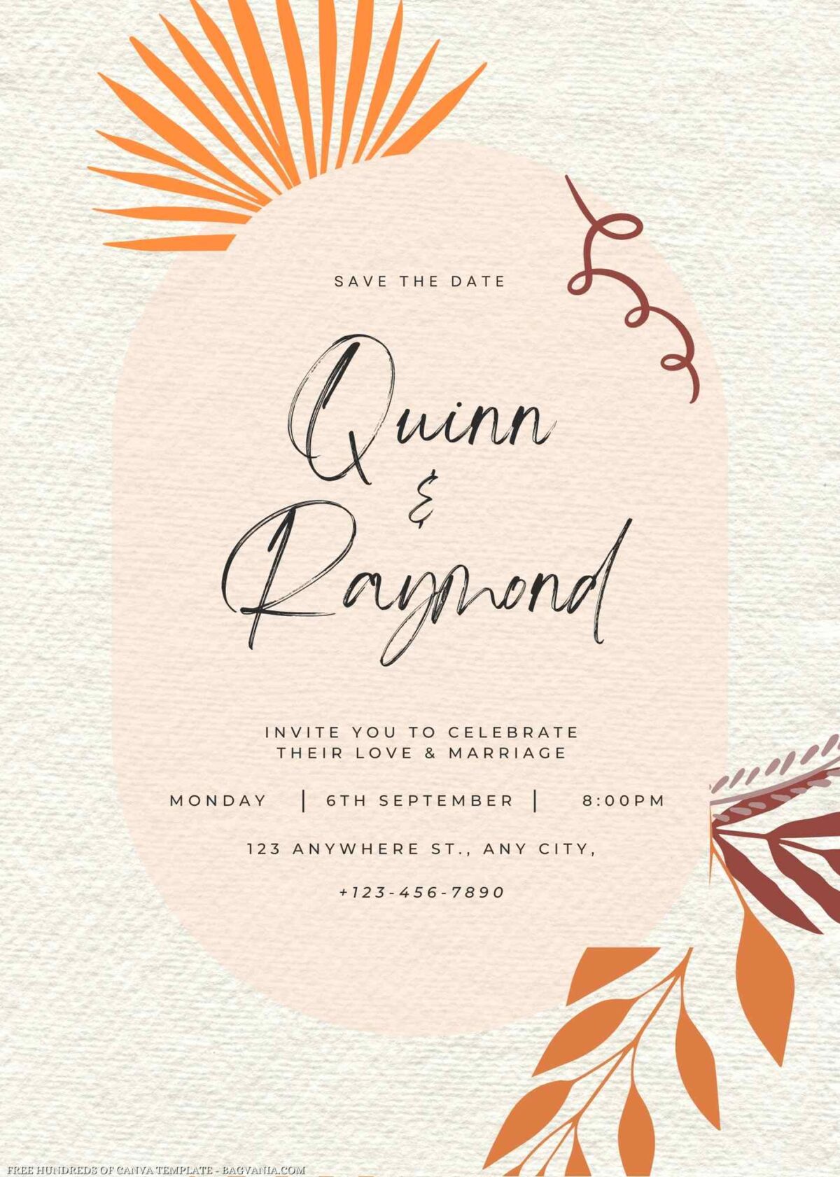 Free Editable Frame Foliage Tropical Boho Wedding Invitation