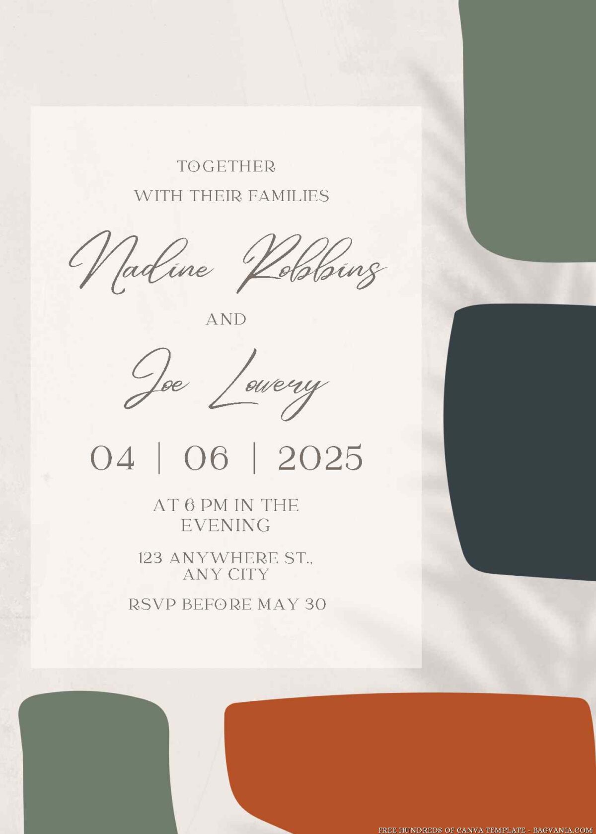 Free Editable Abstract Boho Leaves Wedding Invitation