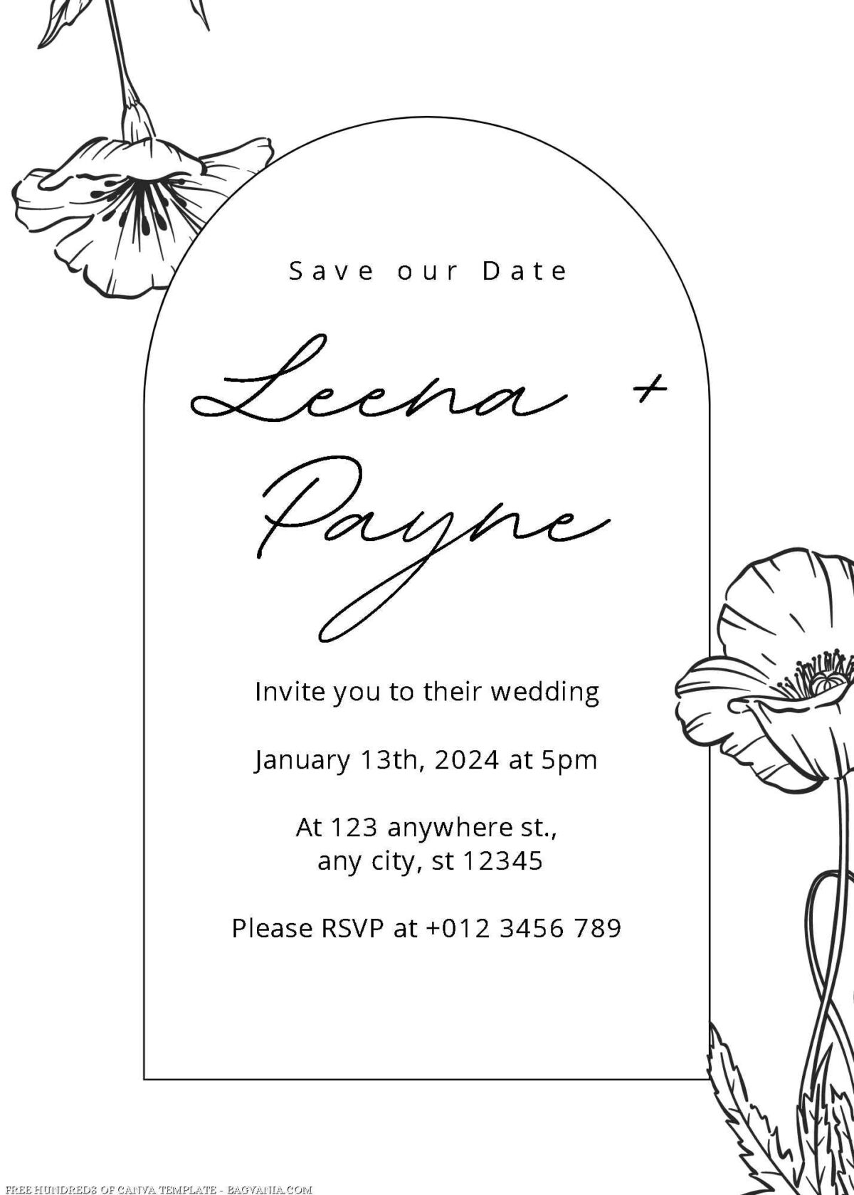 Free Editable Minimalist Line Floral Wedding Invitation