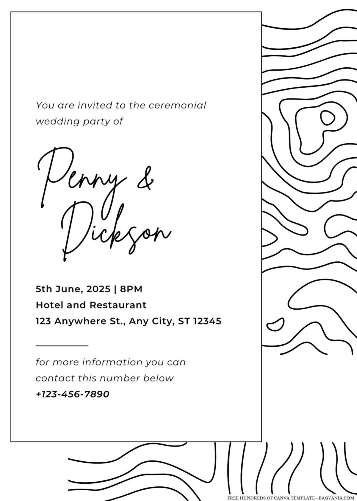 Free Editable Minimalist Topography Rectangle Frame Wedding Invitation