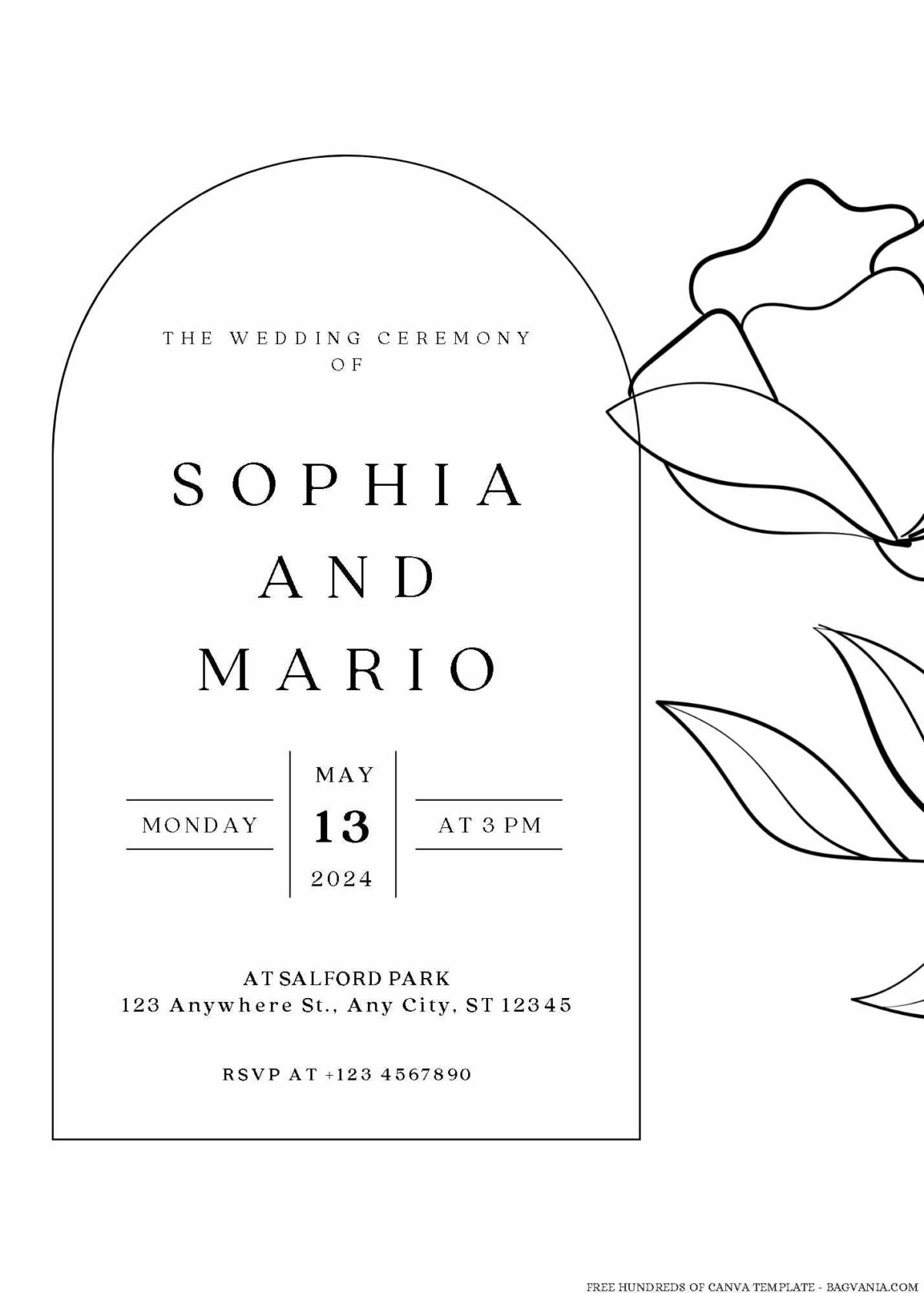 Free Editable Minimalist Abstract Line Floral Wedding Invitation