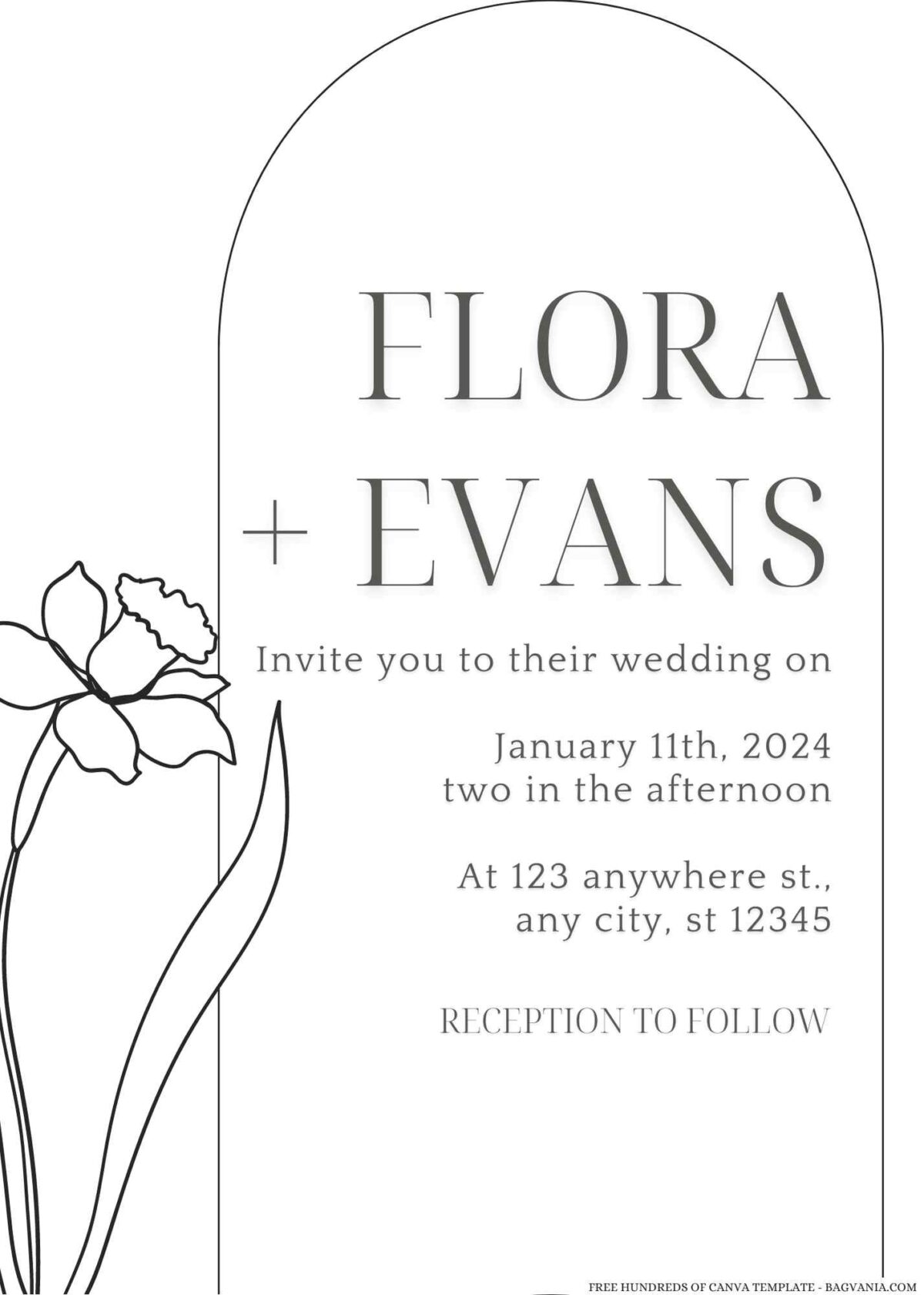 Free Editable Minimalist Flower Abstract Frame Line Wedding Invitation