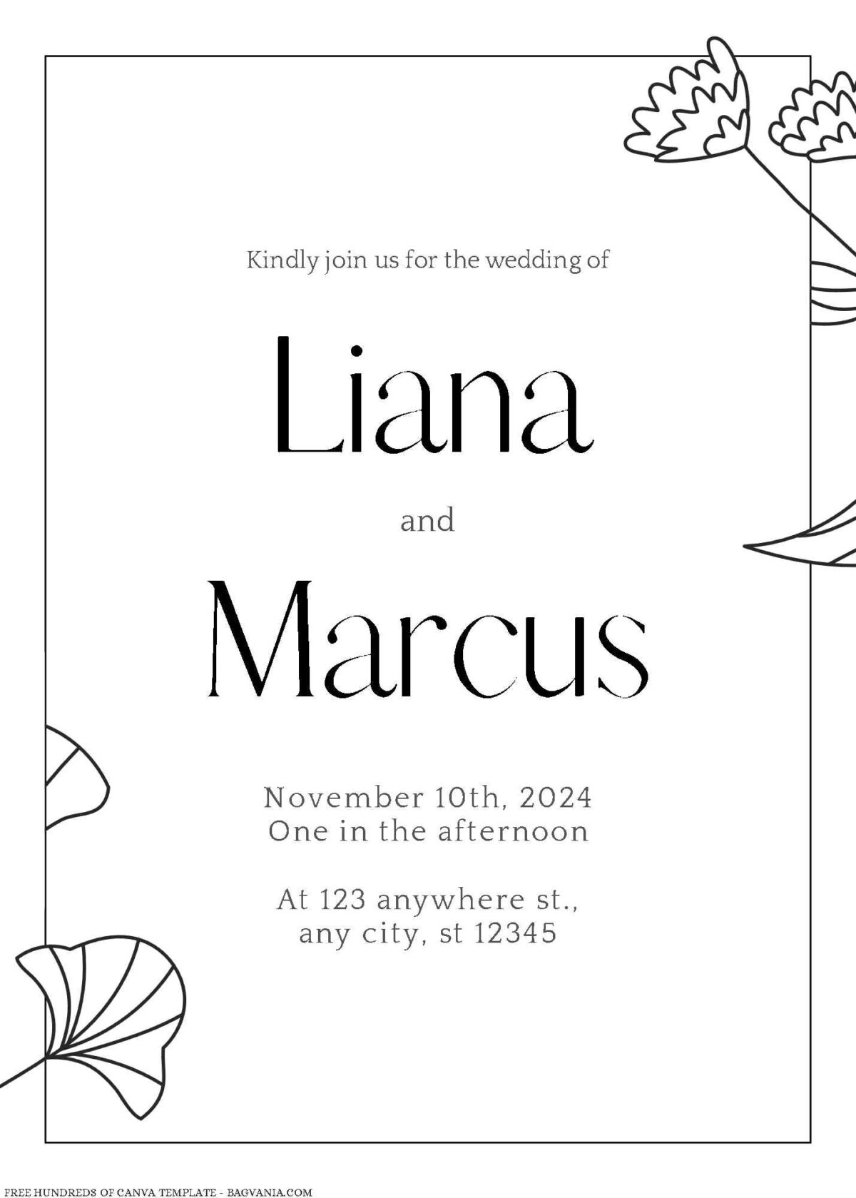 Free Editable Minimalist Rustic Floral Wedding Invitation