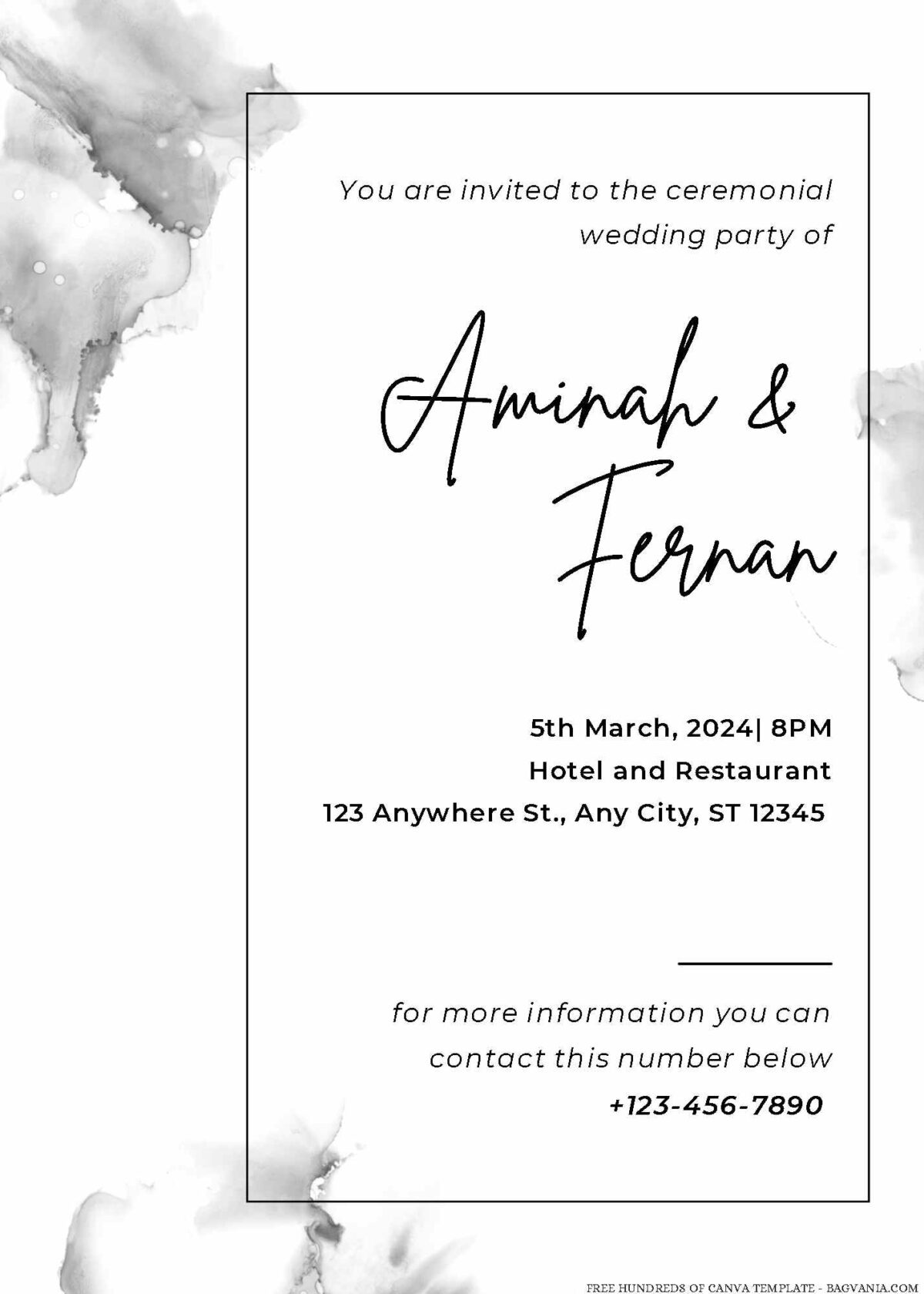 Free Editable Minimalist Abstract Watercolor Wedding Invitation