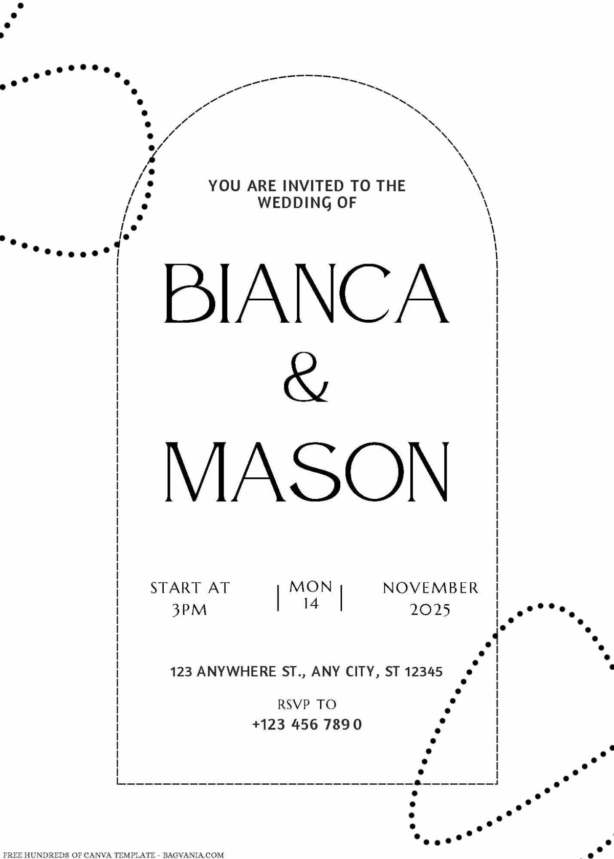 Free Editable Minimalist Dotted Line Wedding Invitation