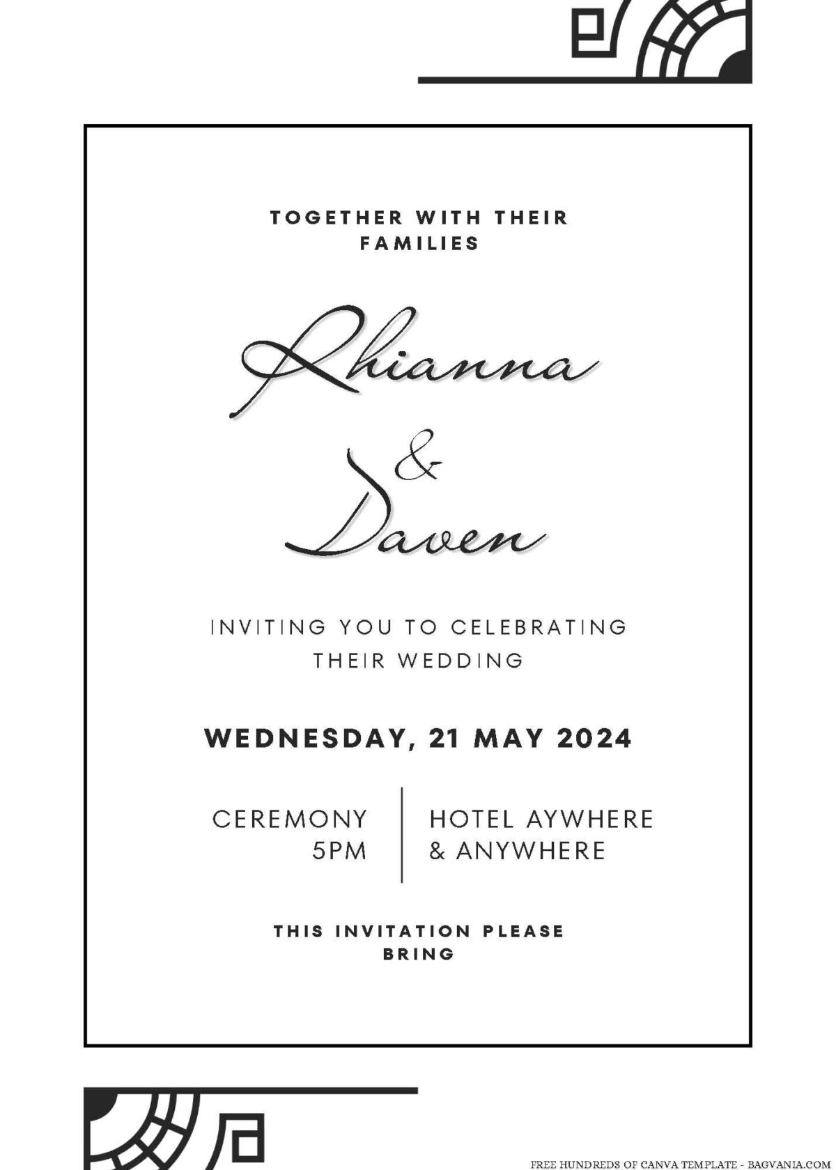 Free Editable Art Deco Rectangle Frame Wedding Invitation