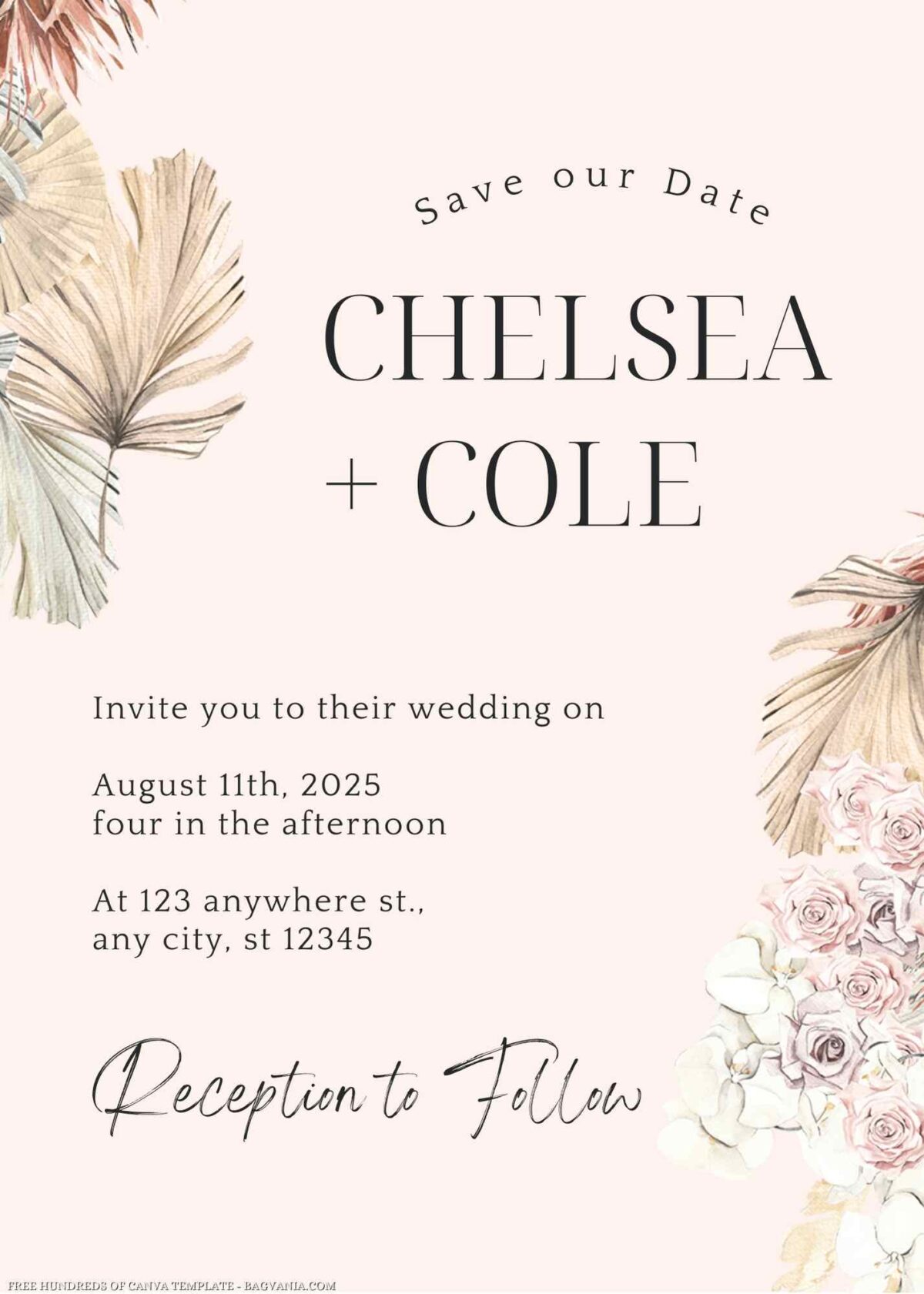 Free Editable Dried Tropical Floral Wedding Invitation