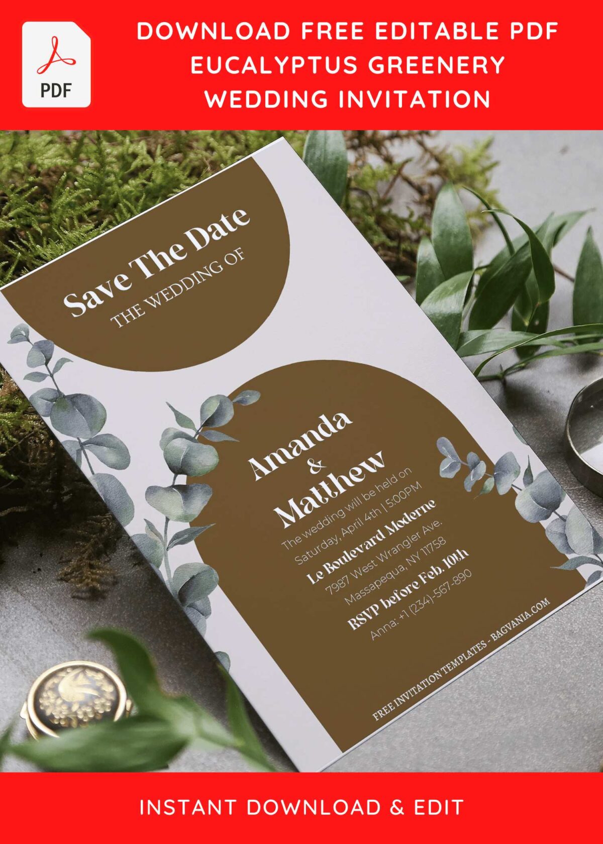 (Free Editable PDF) Modern Botanical Greenery Wedding Invitation Templates with aesthetic foliage leaf
