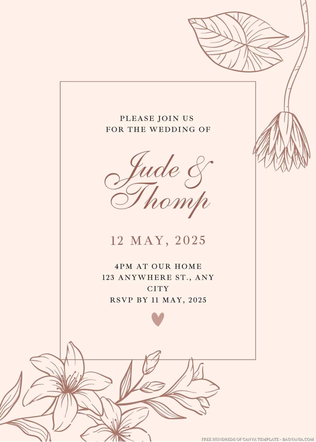 Free Editable Line Detail Floral Wedding Invitation