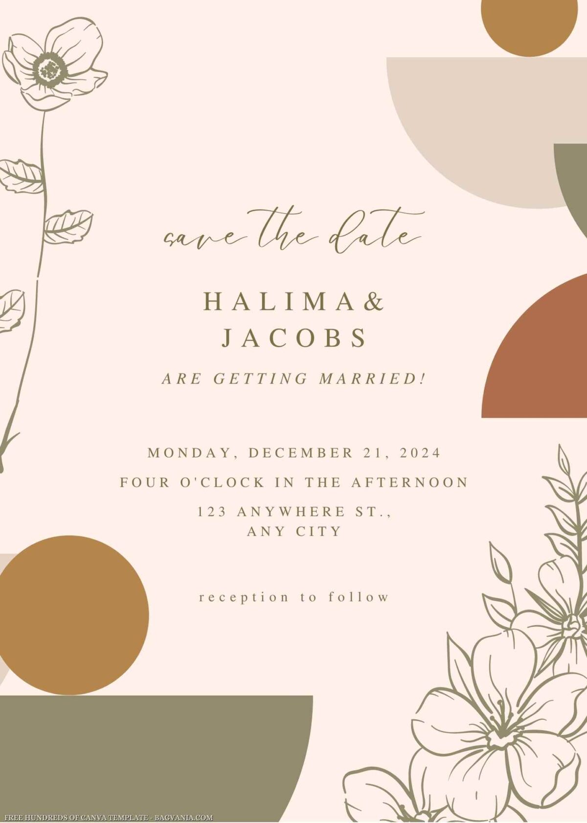 Free Editable Boho Line Detail Flower Wedding Invitation