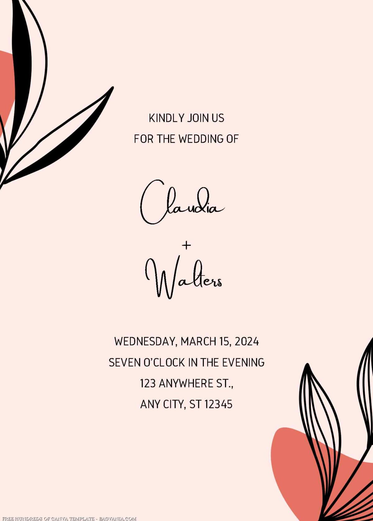 Free Editable Abstract Botanical Boho Art Wedding Invitation