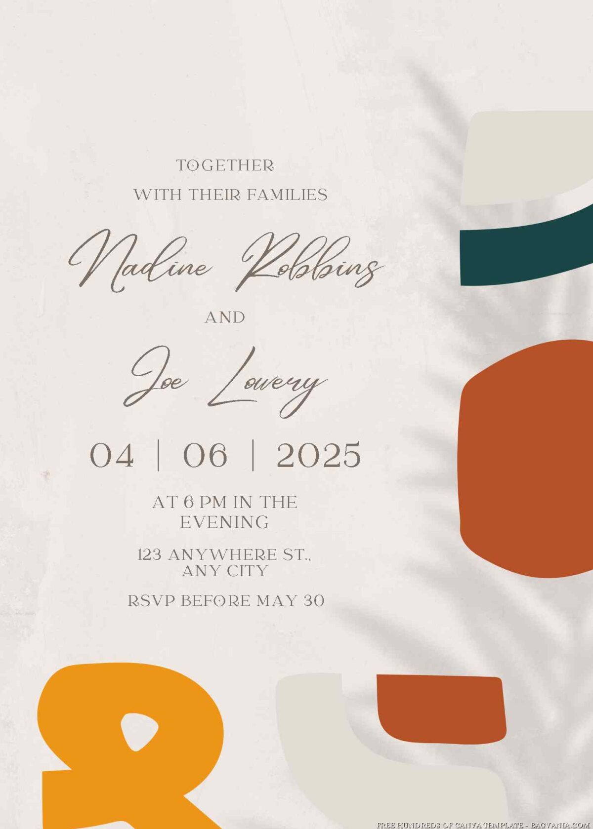 Free Editable Abstract Boho Leaves Wedding Invitation