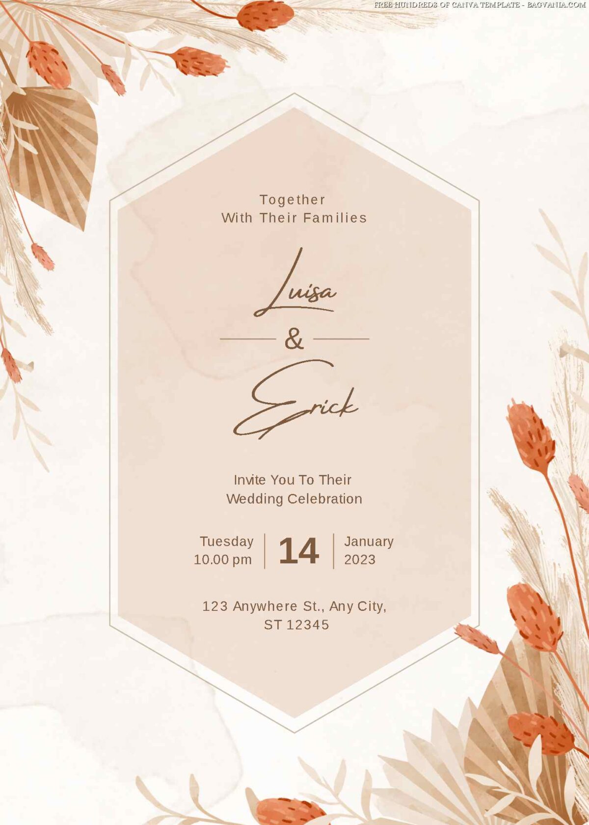 Free Editable Bouquet Leaves Frame Wedding Invitation