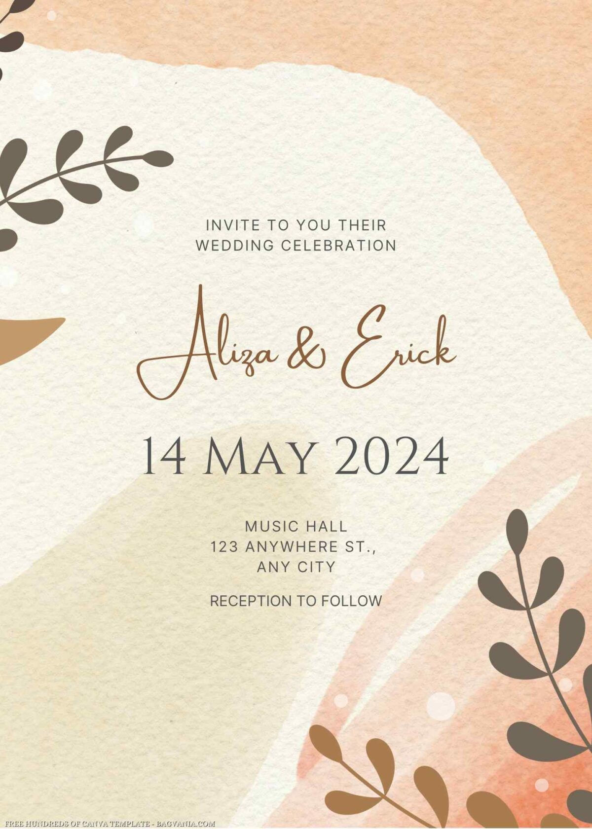 Free Editable Boho Flower Aesthetic Wedding Invitation