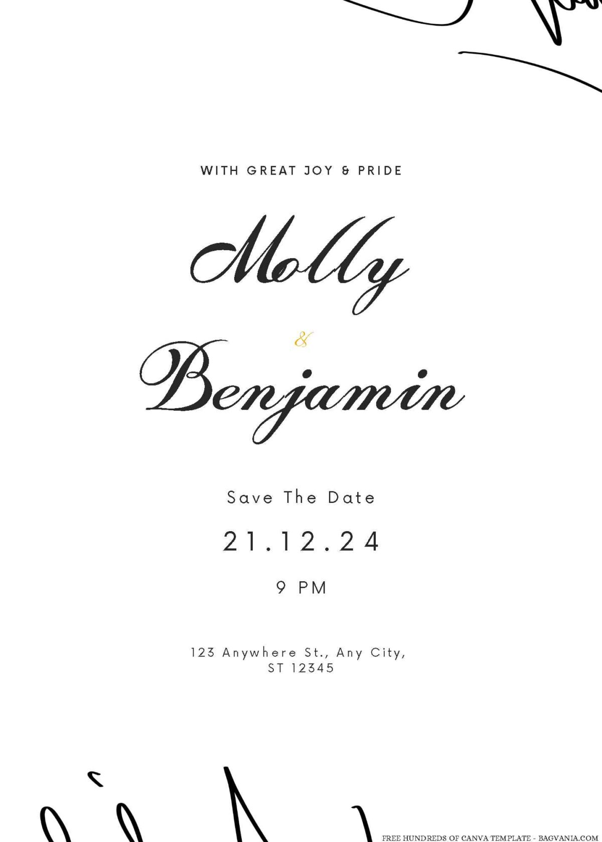 Free Editable Signature Abstract Black White Wedding Invitation