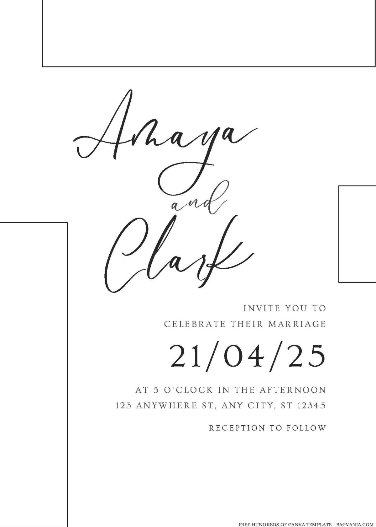 Free Editable Minimalist Simple Rectangle Line Wedding Invitation